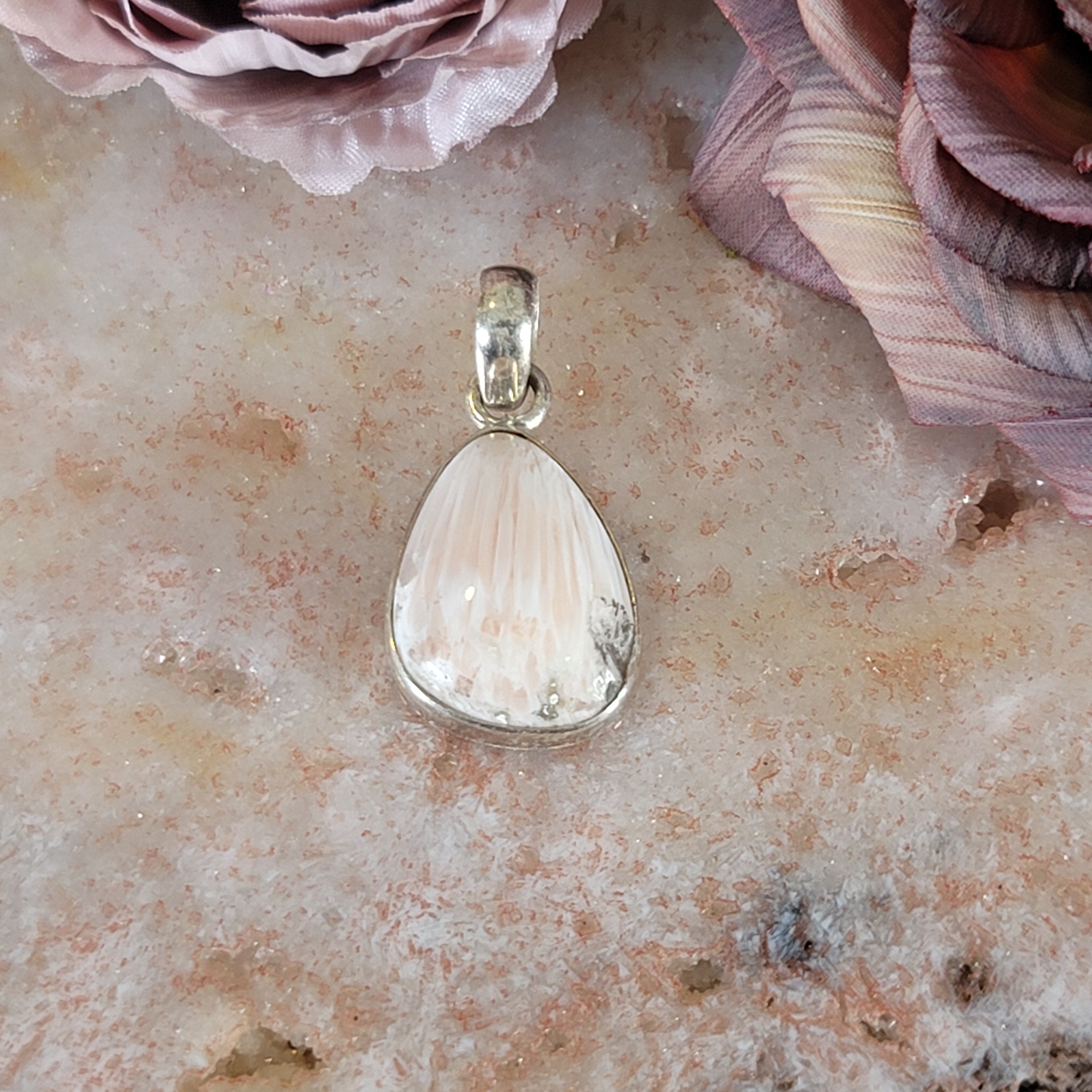 Scolecite with Stilbite Pendant .925 Silver for Accessing Higher Realms and Lineage Healing