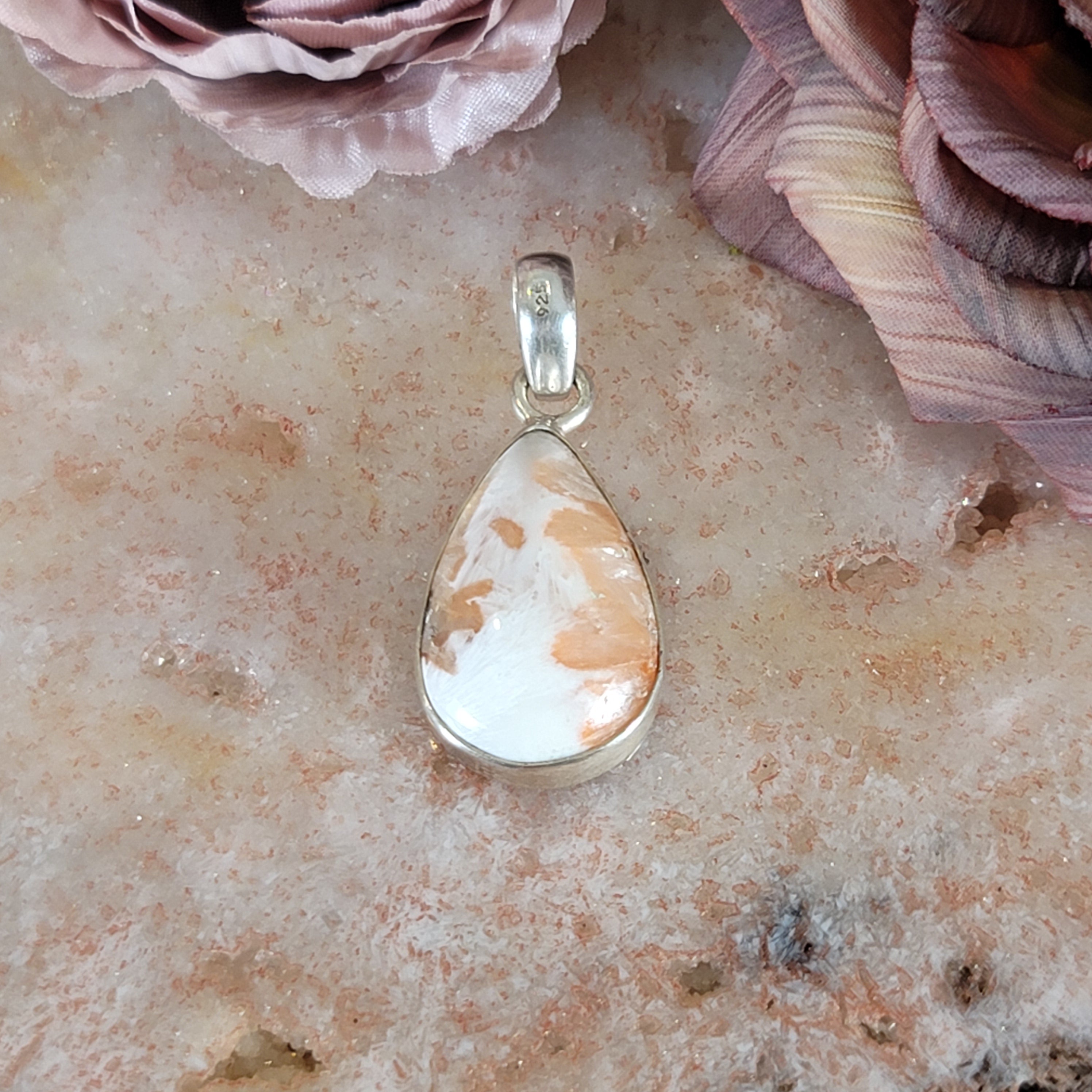 Scolecite with Stilbite Pendant .925 Silver for Accessing Higher Realms and Lineage Healing