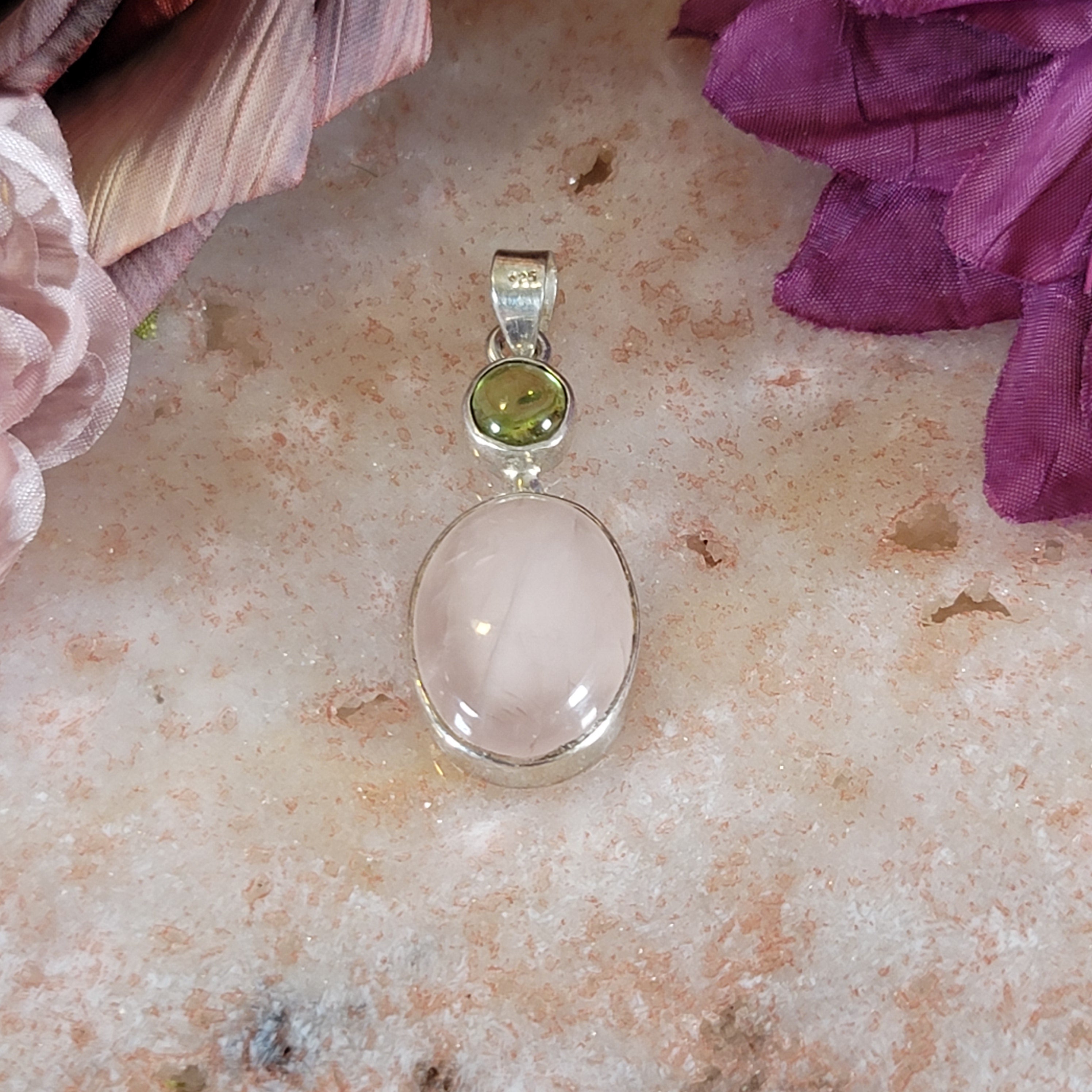 Rose Quartz Pendant .925 Silver for Compassion, Love and Healing