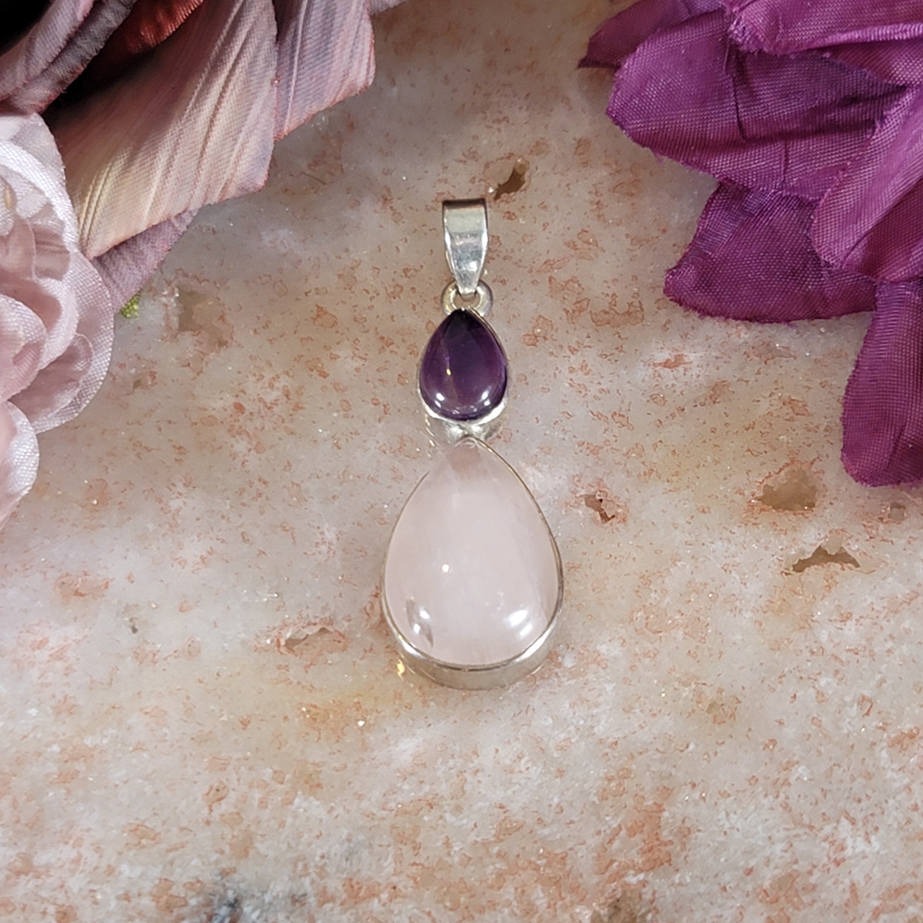 Rose Quartz Pendant .925 Silver for Compassion, Love and Healing