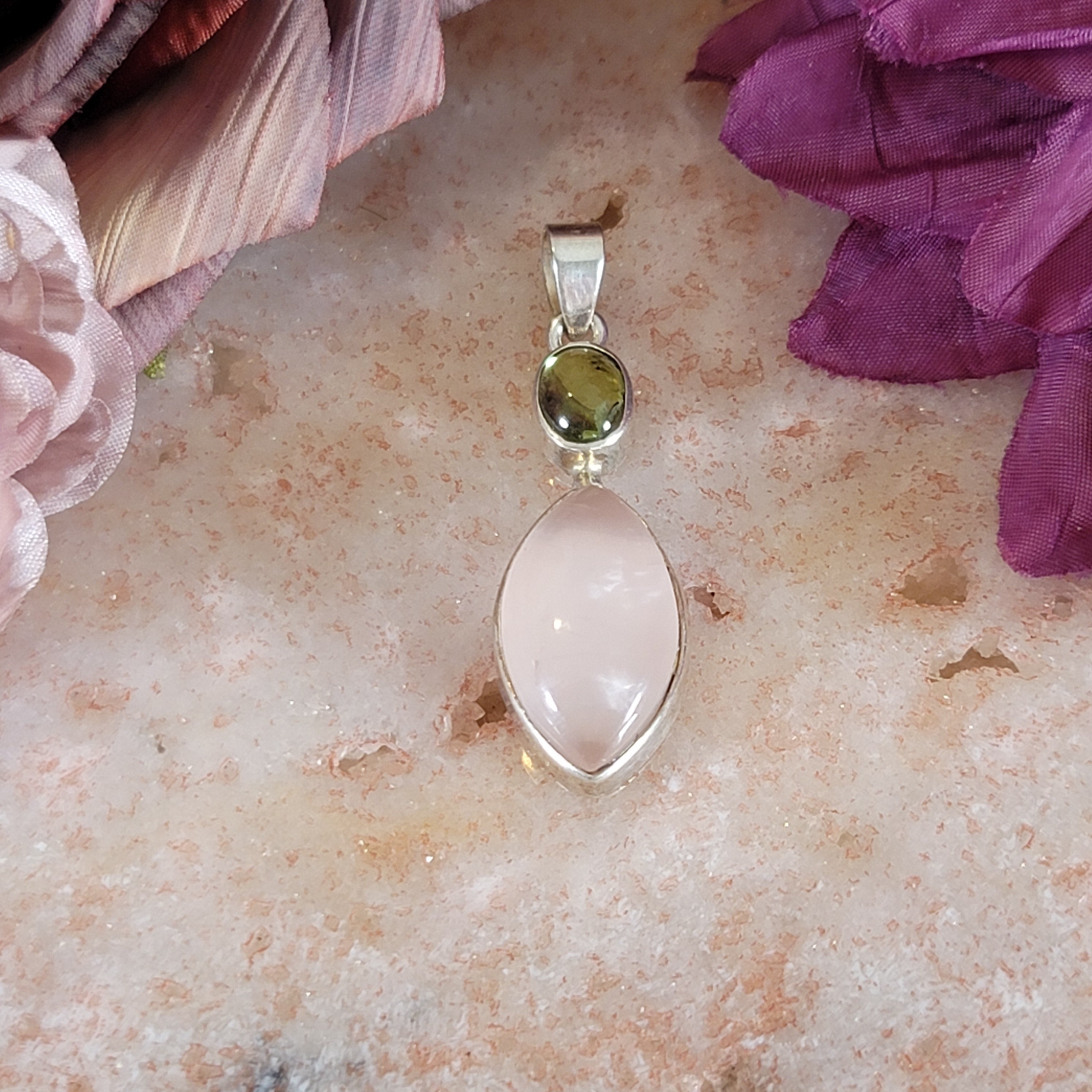 Rose Quartz Pendant .925 Silver for Compassion, Love and Healing