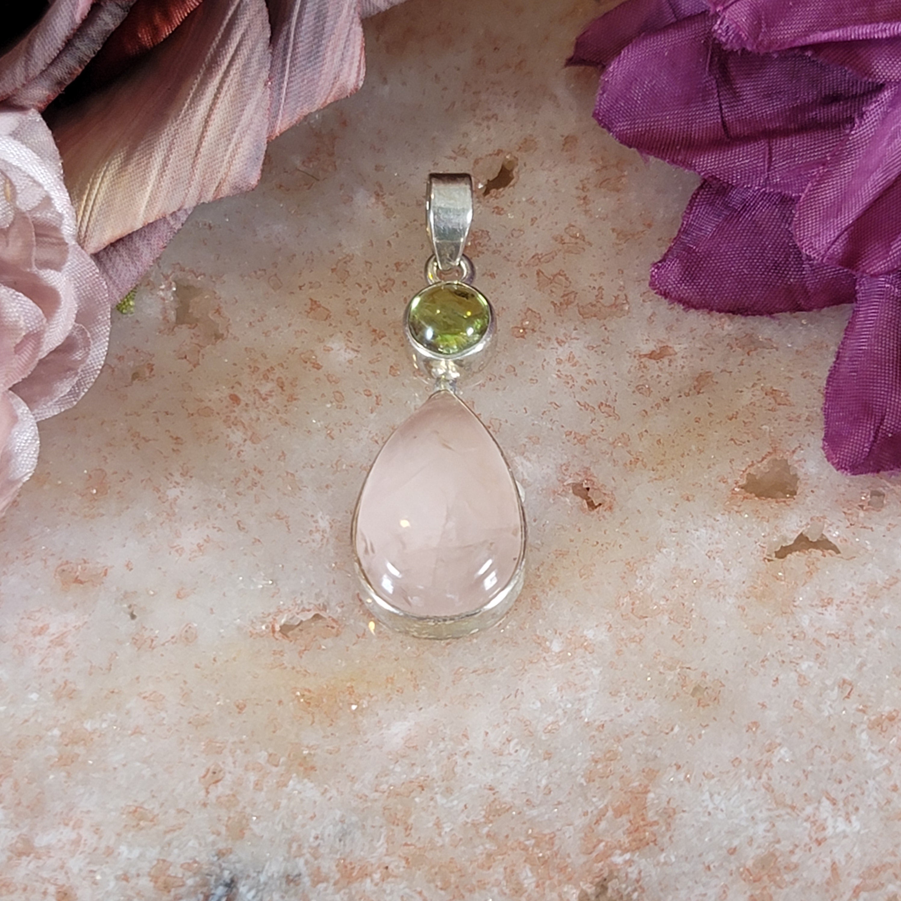 Rose Quartz Pendant .925 Silver for Compassion, Love and Healing