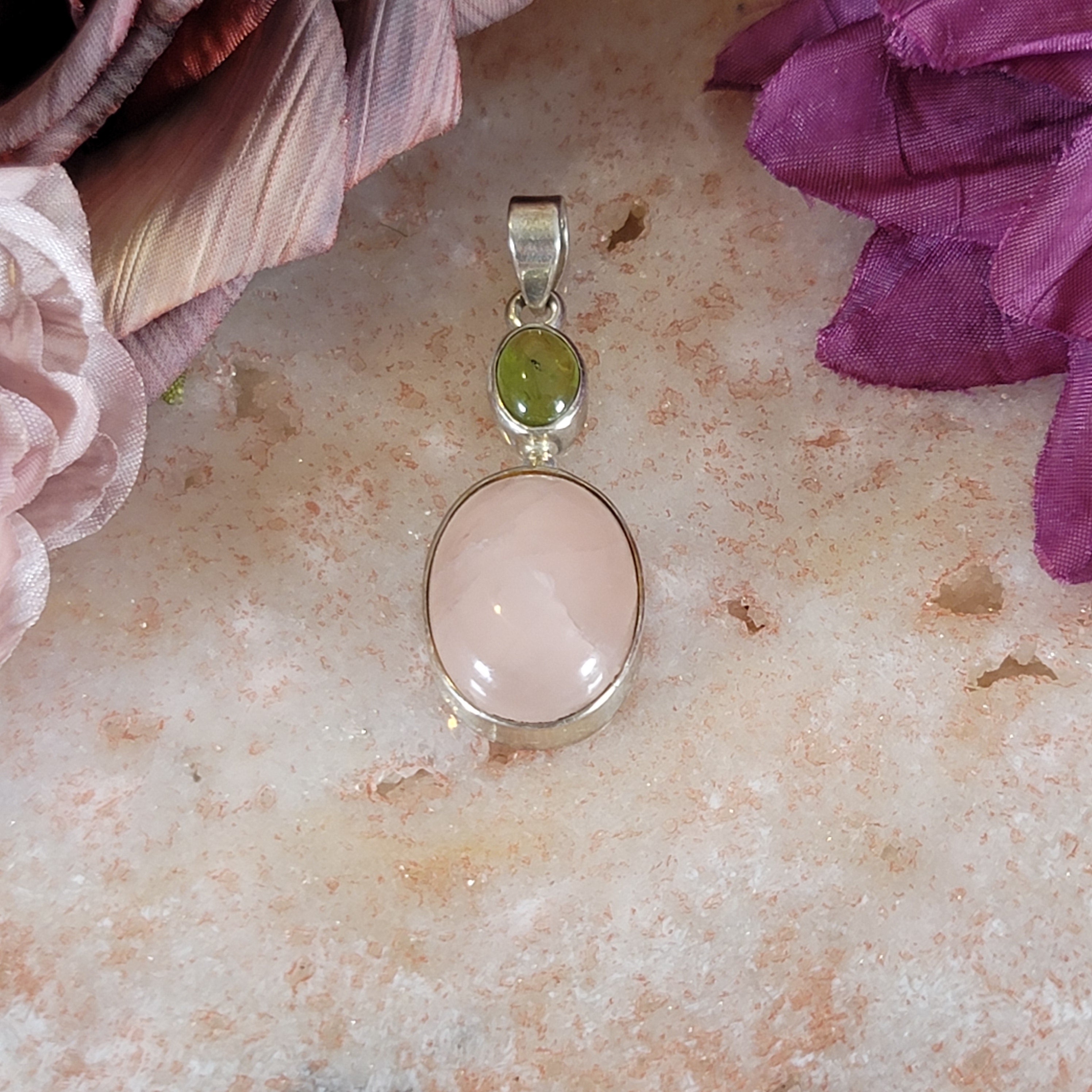 Rose Quartz Pendant .925 Silver for Compassion, Love and Healing