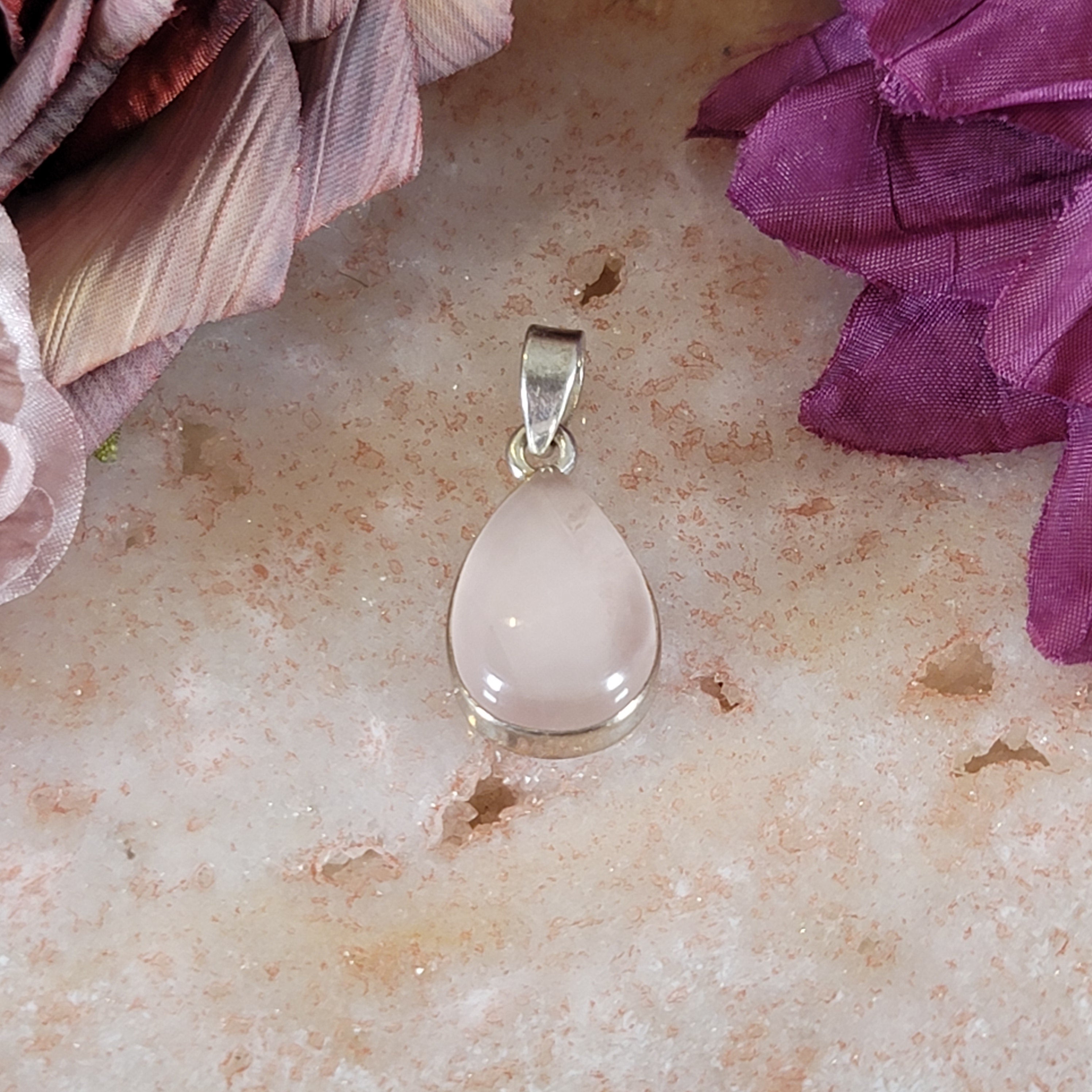 Rose Quartz Pendant .925 Silver for Compassion, Love and Healing