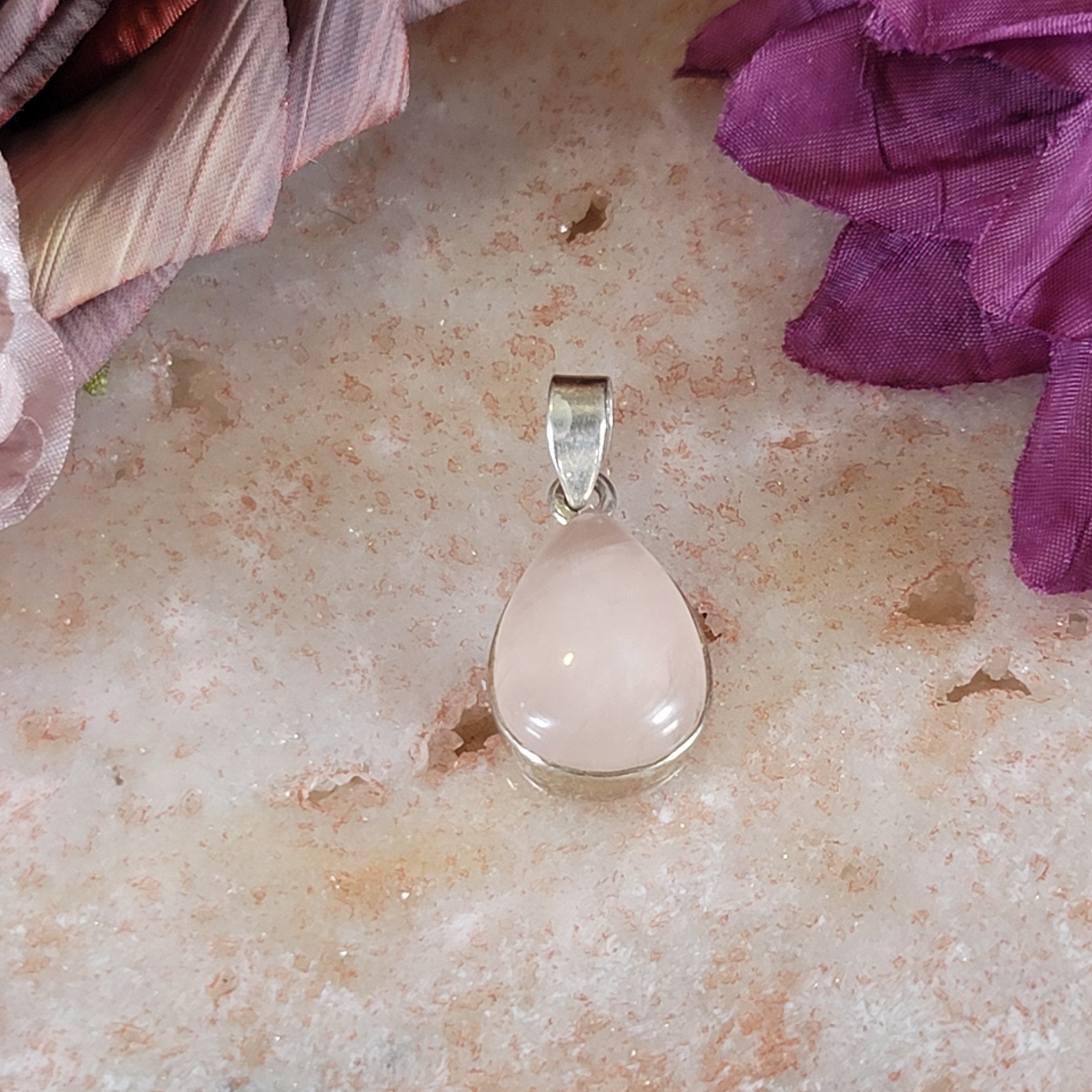 Rose Quartz Pendant .925 Silver for Compassion, Love and Healing