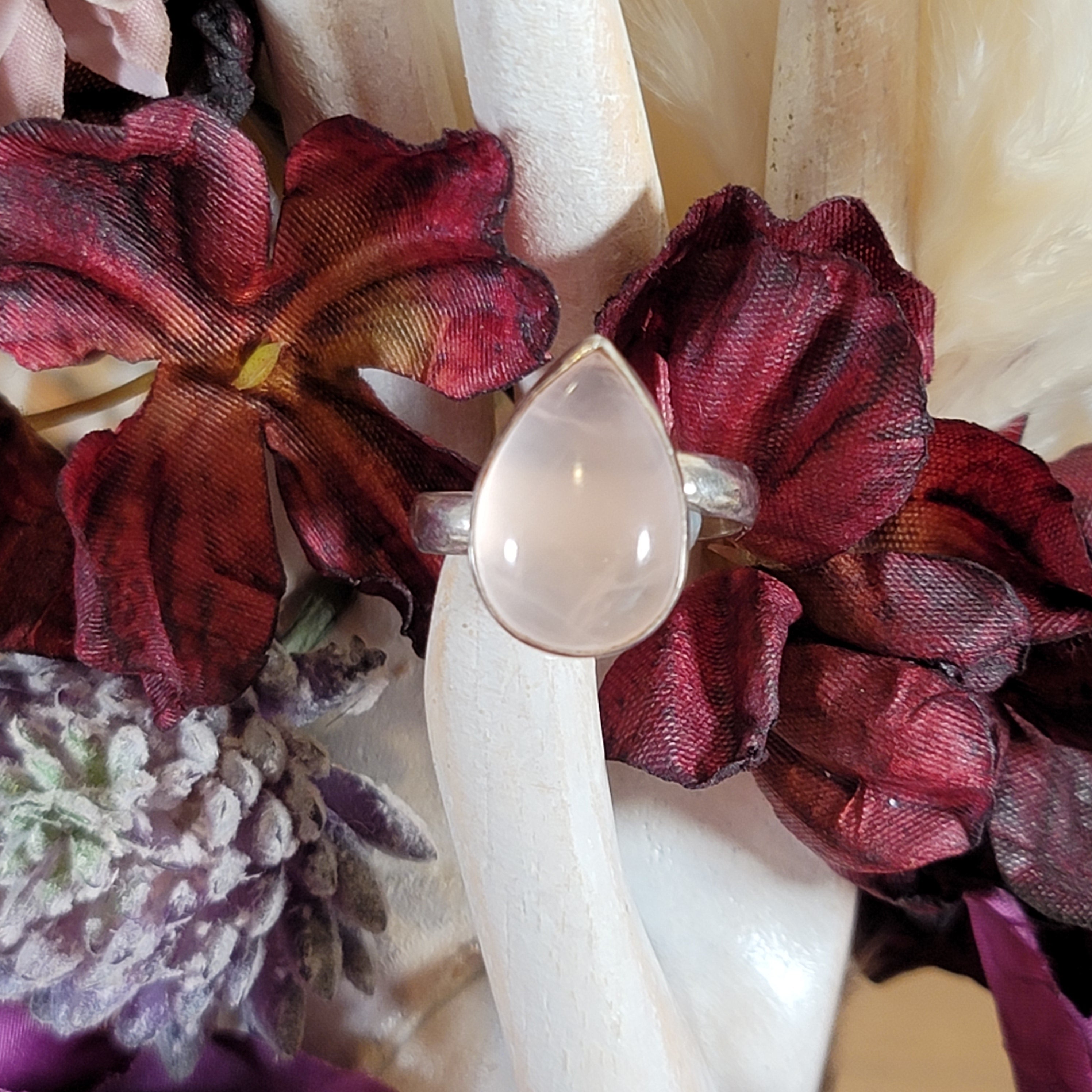 Rose Quartz Adjustable Ring .925 Silver for Compassion, Love and Healing