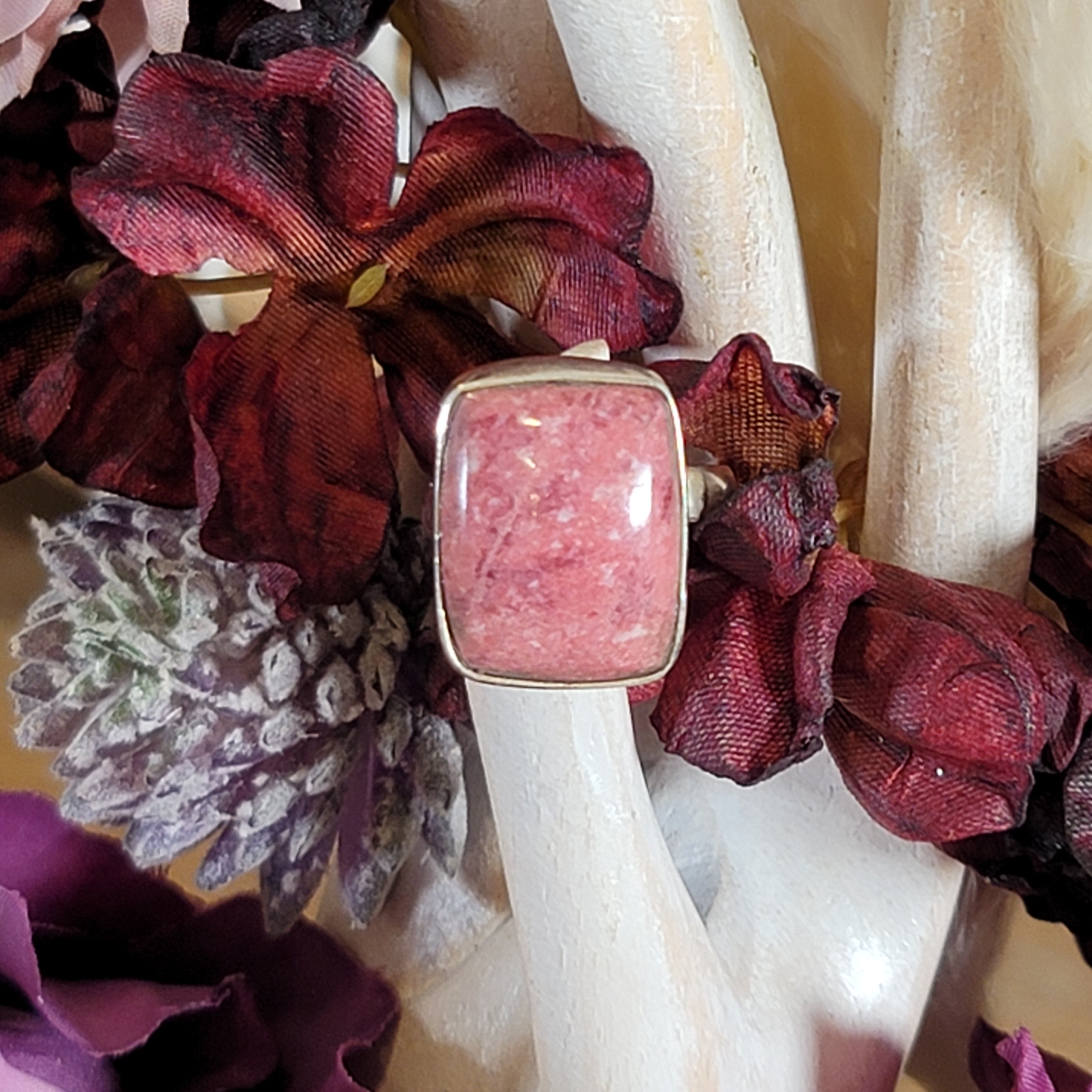 Thulite Adjustable Ring .925 Silver for Expressing Love and Experiencing Pleasure