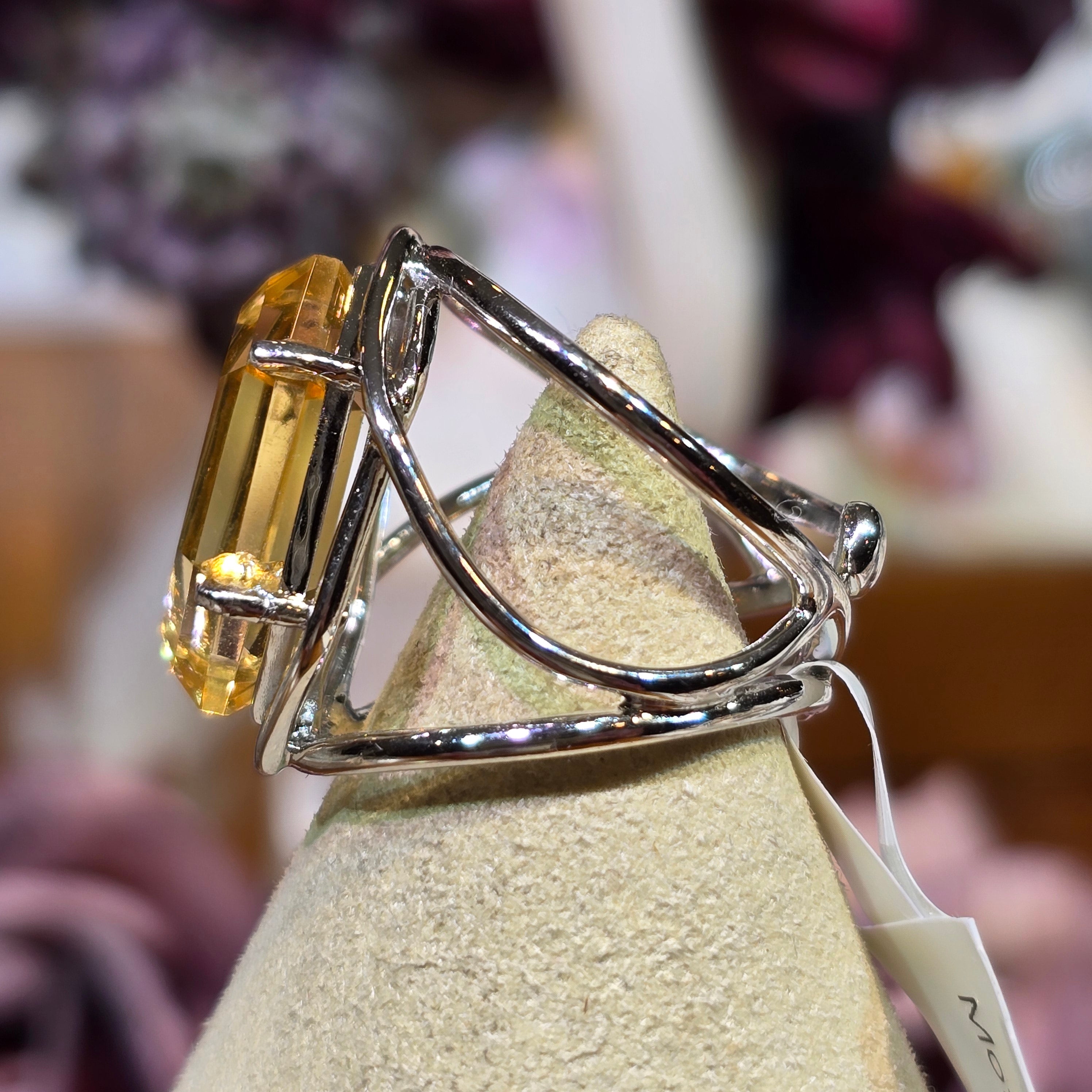Citrine Mother Mary Finger Cuff Adjustable Ring .925 Silver for Abundance, Luck and Personal Power