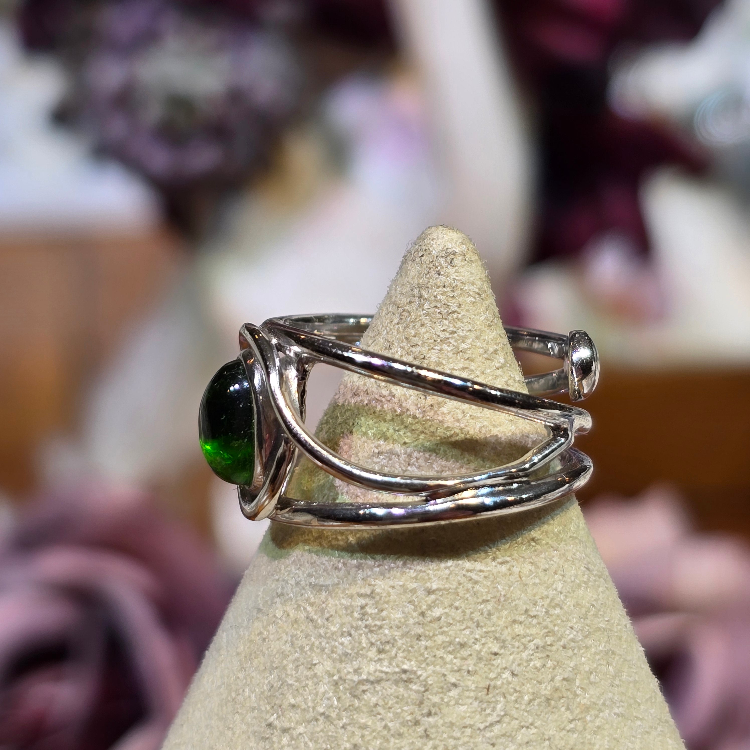 Chrome Diopside Midi Adjustable Finger Cuff Ring .925 Silver for Heart Healing, Compassion and Forgiveness