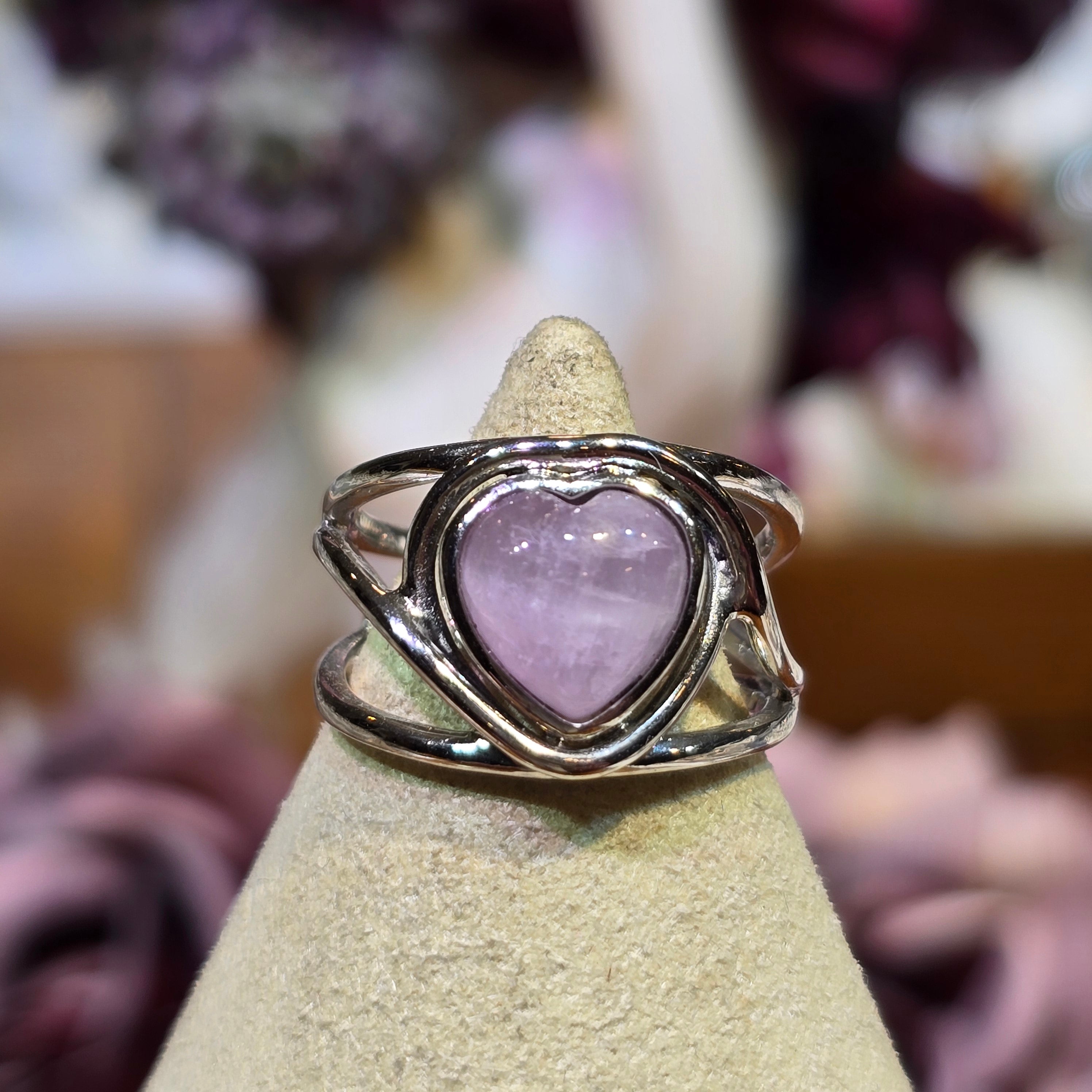 Kunzite Heart Midi Adjustable Finger Cuff Ring .925 Silver for Healing your Relationships and Forgiveness
