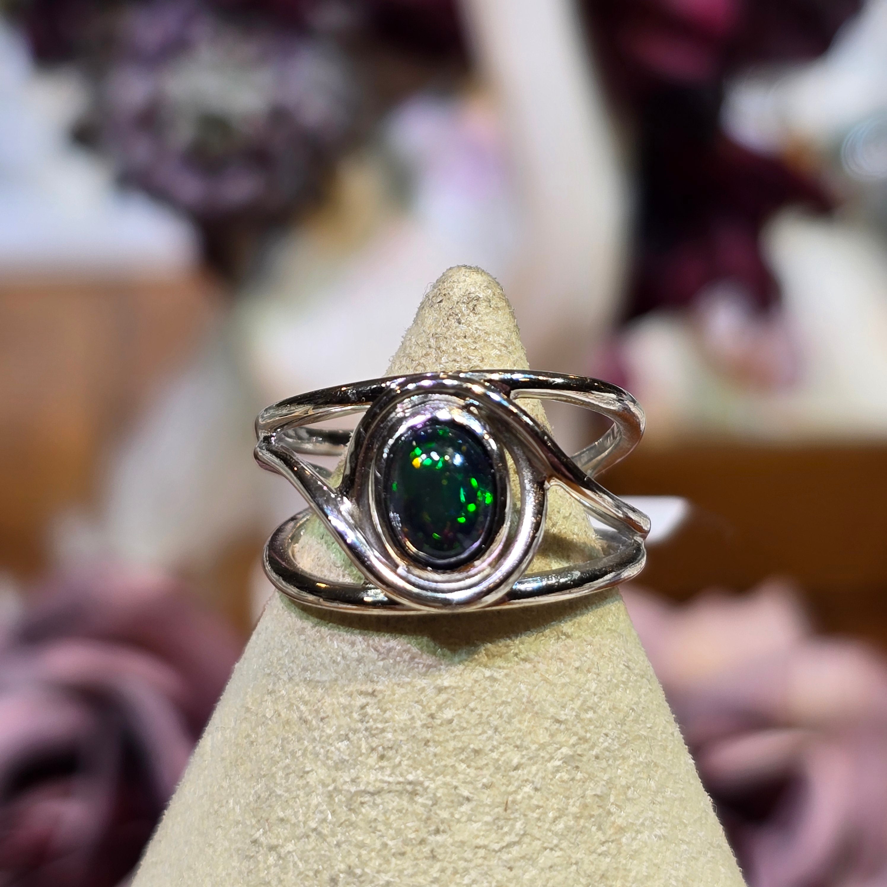 Ethiopian Black Opal Midi Adjustable Finger Cuff Ring .925 Silver for Divination, Grounding and Shamanic Journey