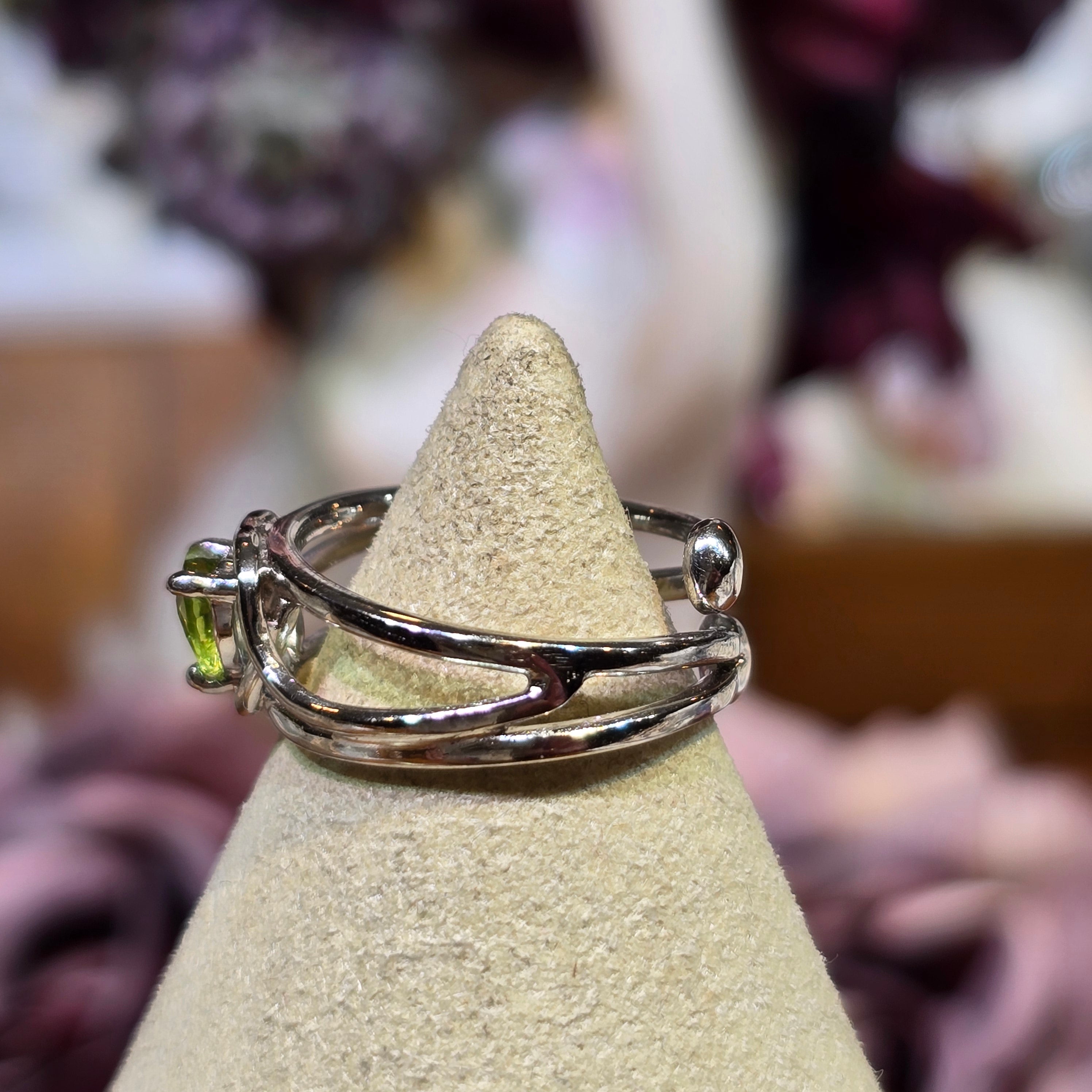 Peridot Heart Midi Adjustable Finger Cuff Ring .925 Silver for Luck, Prosperity and Protection