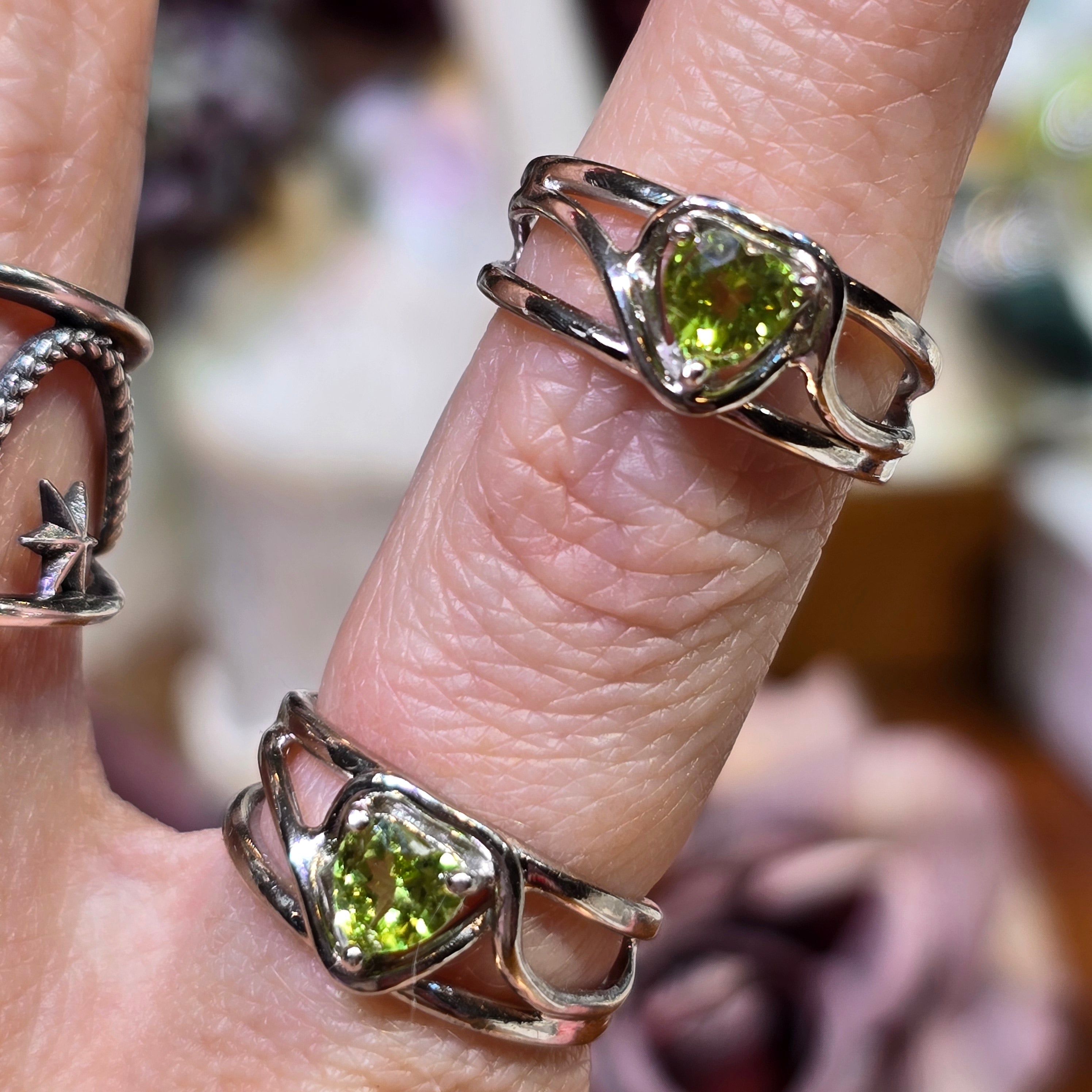Peridot Heart Midi Adjustable Finger Cuff Ring .925 Silver for Luck, Prosperity and Protection