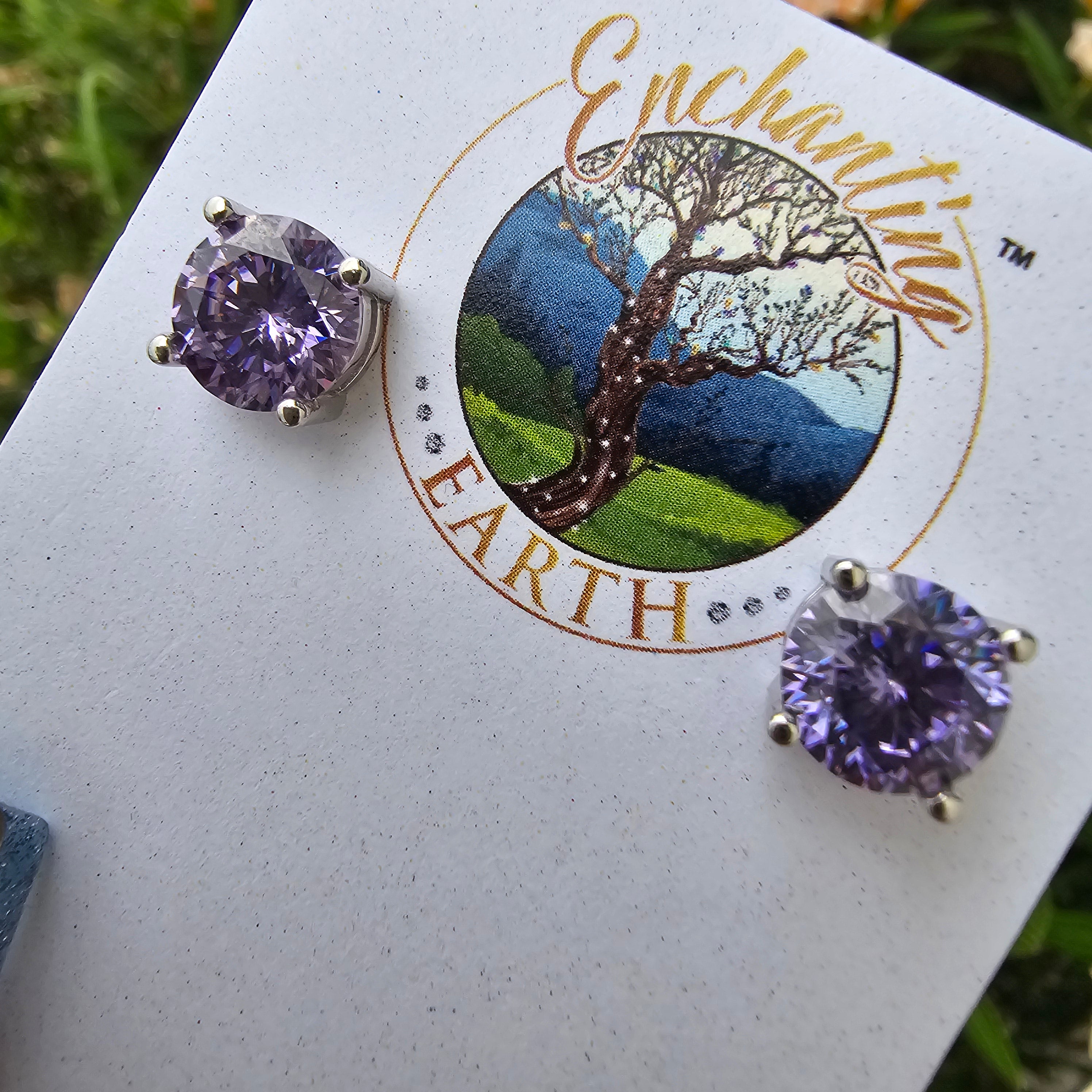 Lavender Moissanite Stud Earrings .925 Silver for Enlightenment, Inner Peace & Spiritual Transformation