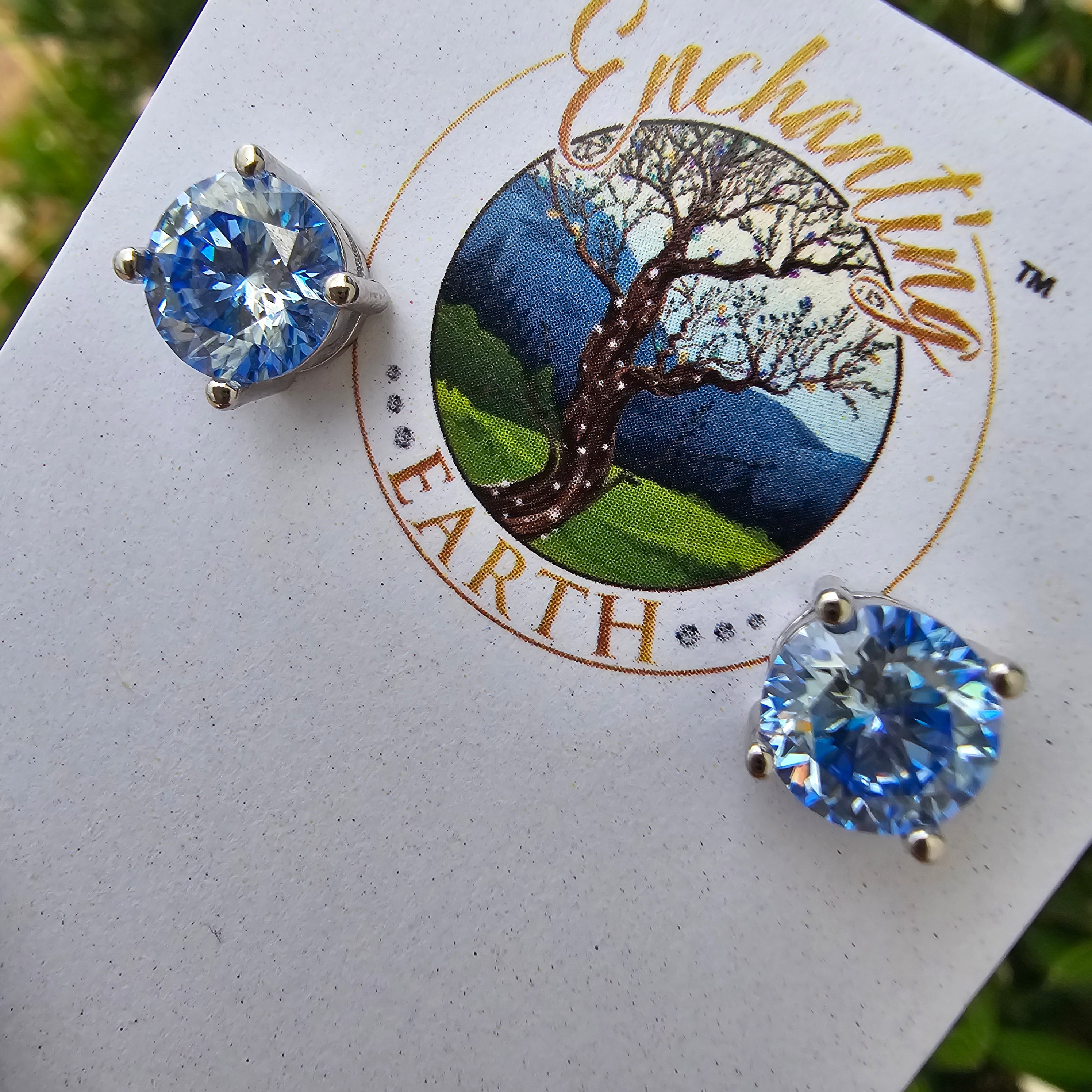 Sky Blue Moissanite Stud Earrings .925 Silver for Enlightenment, Inner Peace & Spiritual Transformation