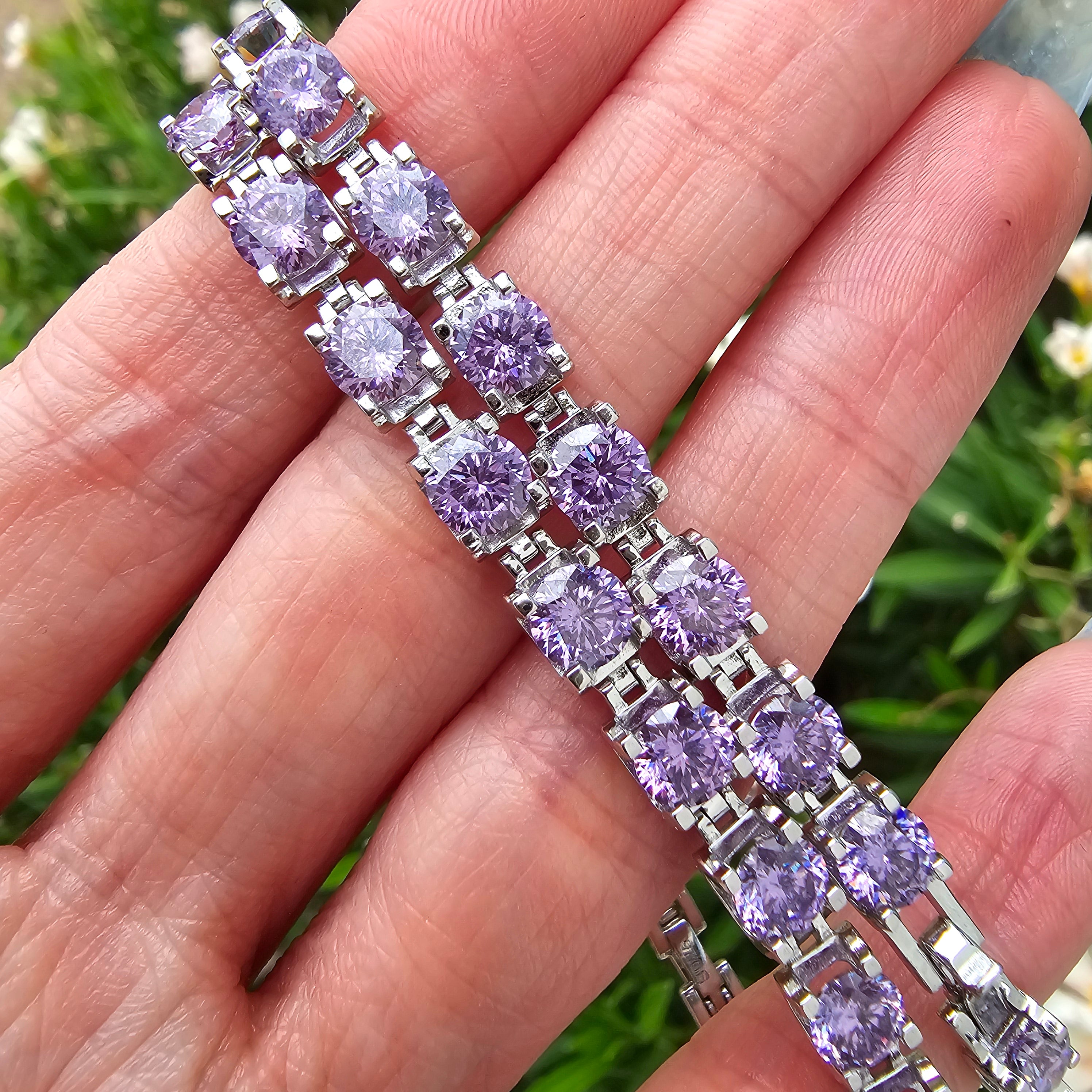 Lavender Moissanite Tennis Bracelet .925 Silver for Enlightenment, Inner Peace & Spiritual Transformation