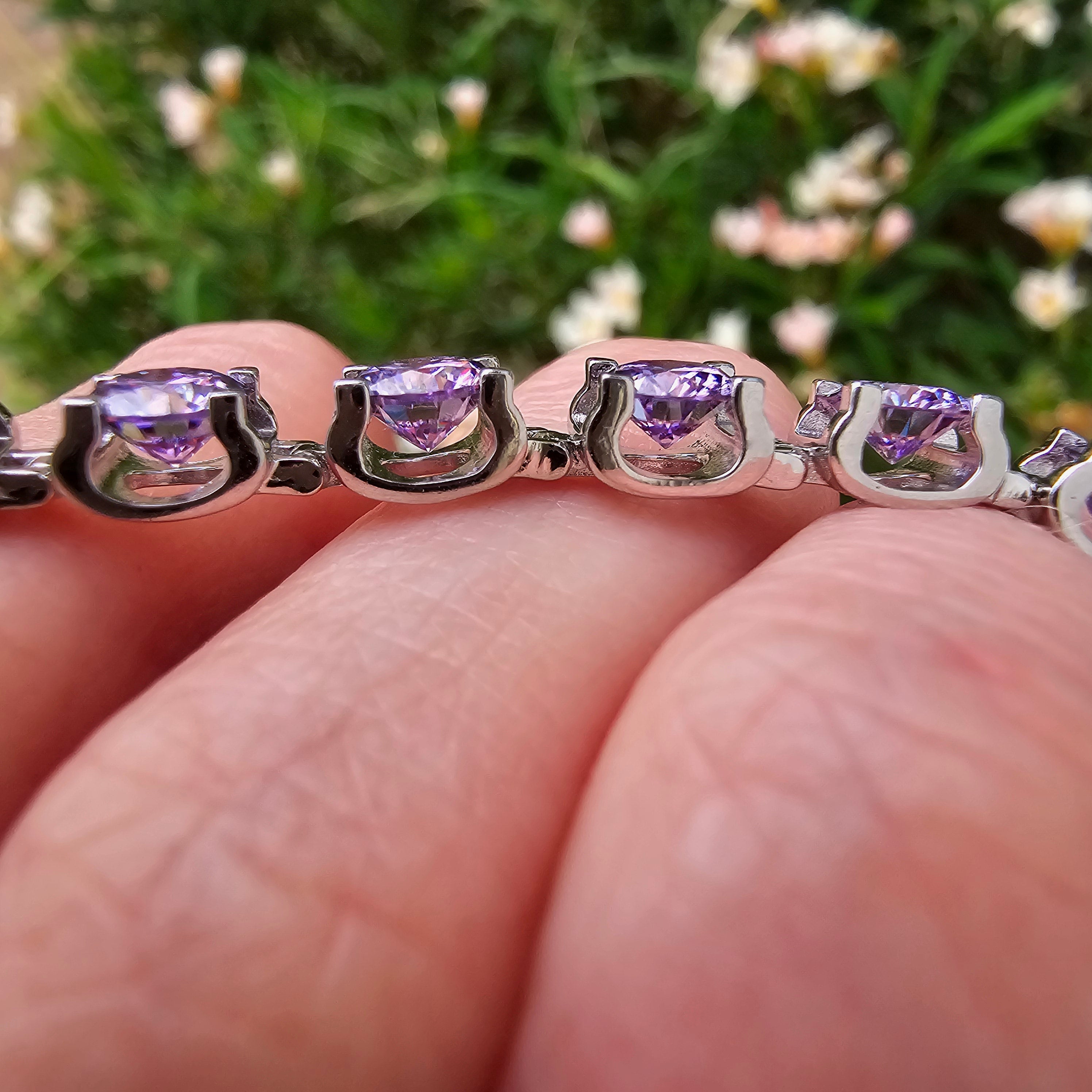 Lavender Moissanite Tennis Bracelet .925 Silver for Enlightenment, Inner Peace & Spiritual Transformation