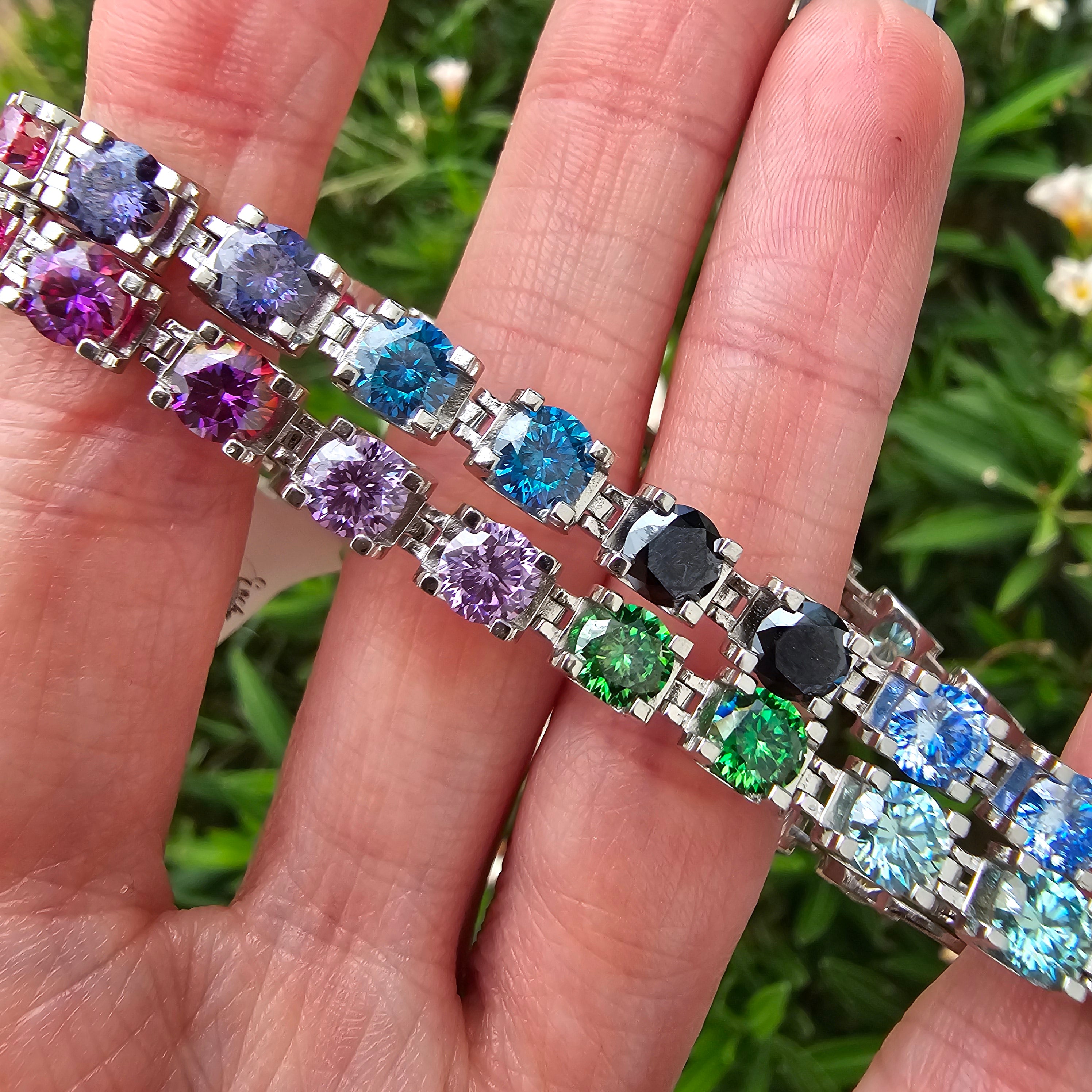 Rainbow Moissanite Tennis Bracelet .925 Silver for Enlightenment, Inner Peace & Spiritual Transformation