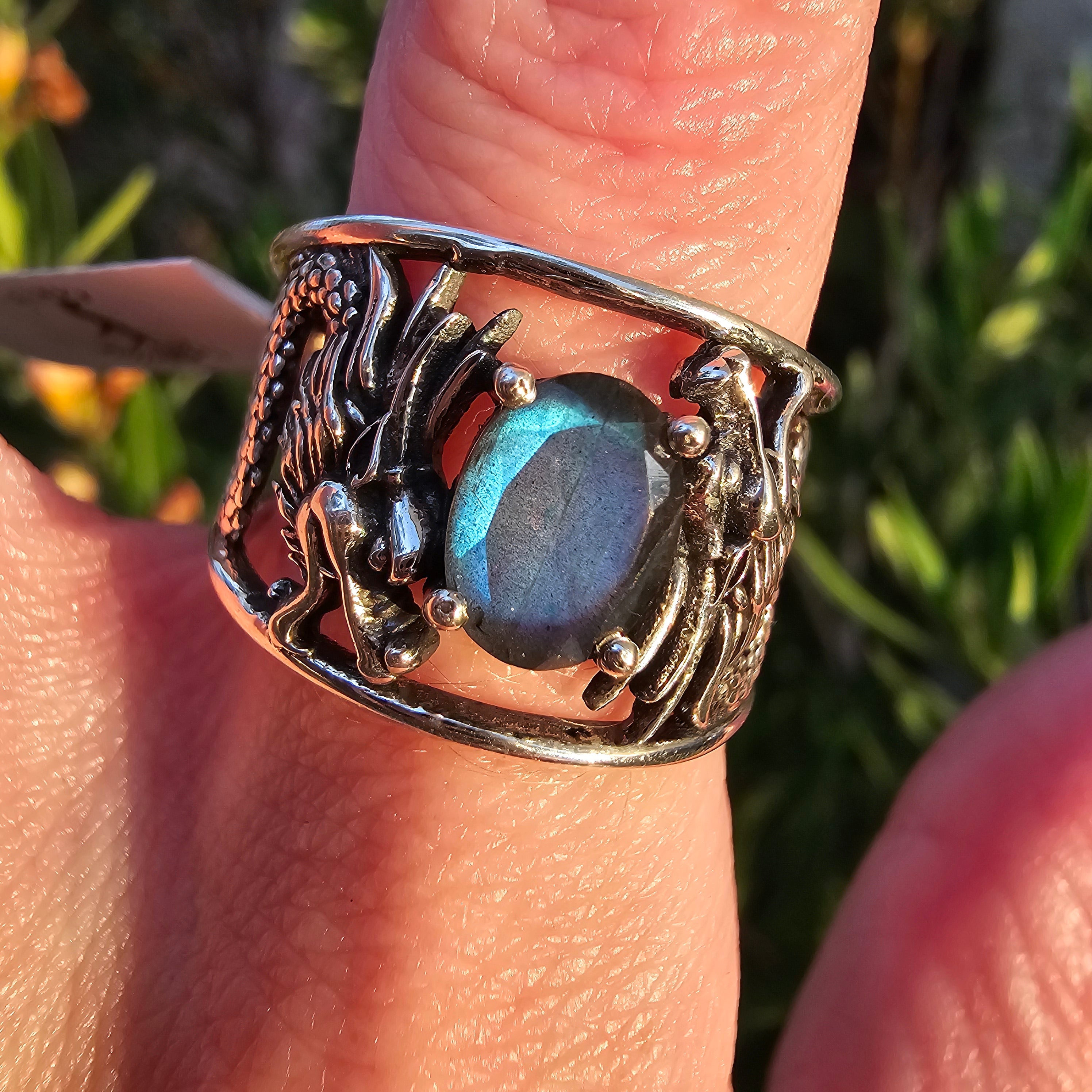 Labradorite Dragon Finger Cuff Adjustable Ring .925 Silver for Insight ...