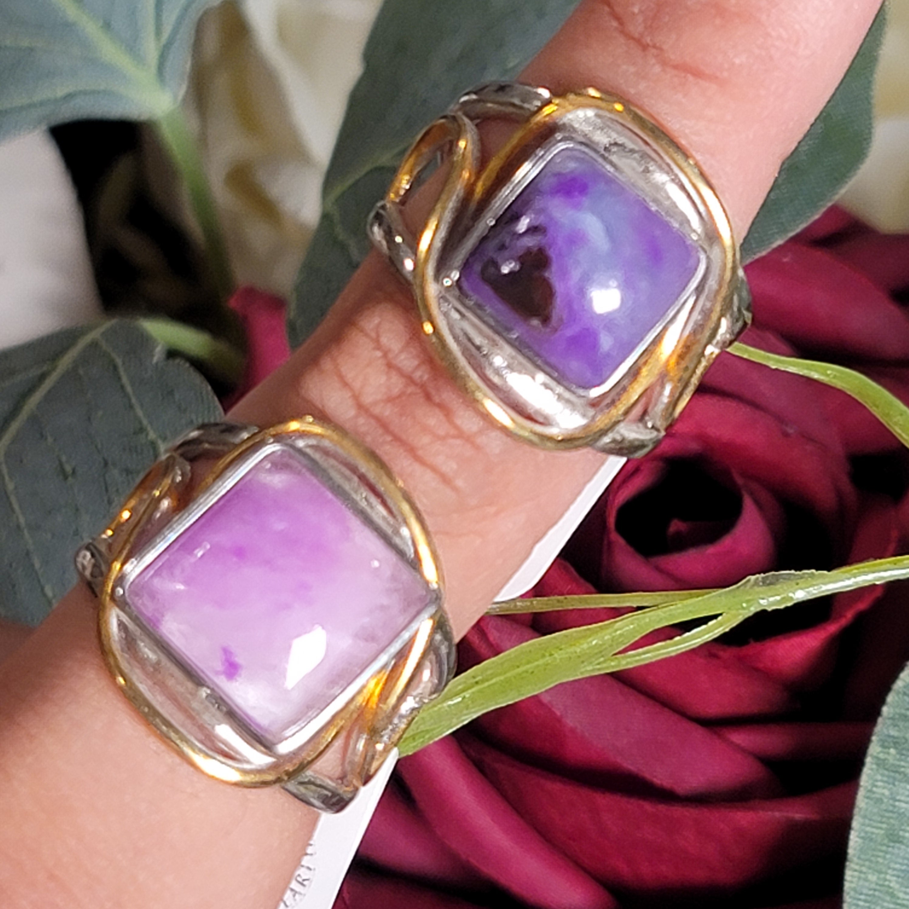 Sugilite Cuff Ring .925 Silver with Gold Plating for Enhancing Dreamwork and Discovery of Your Path