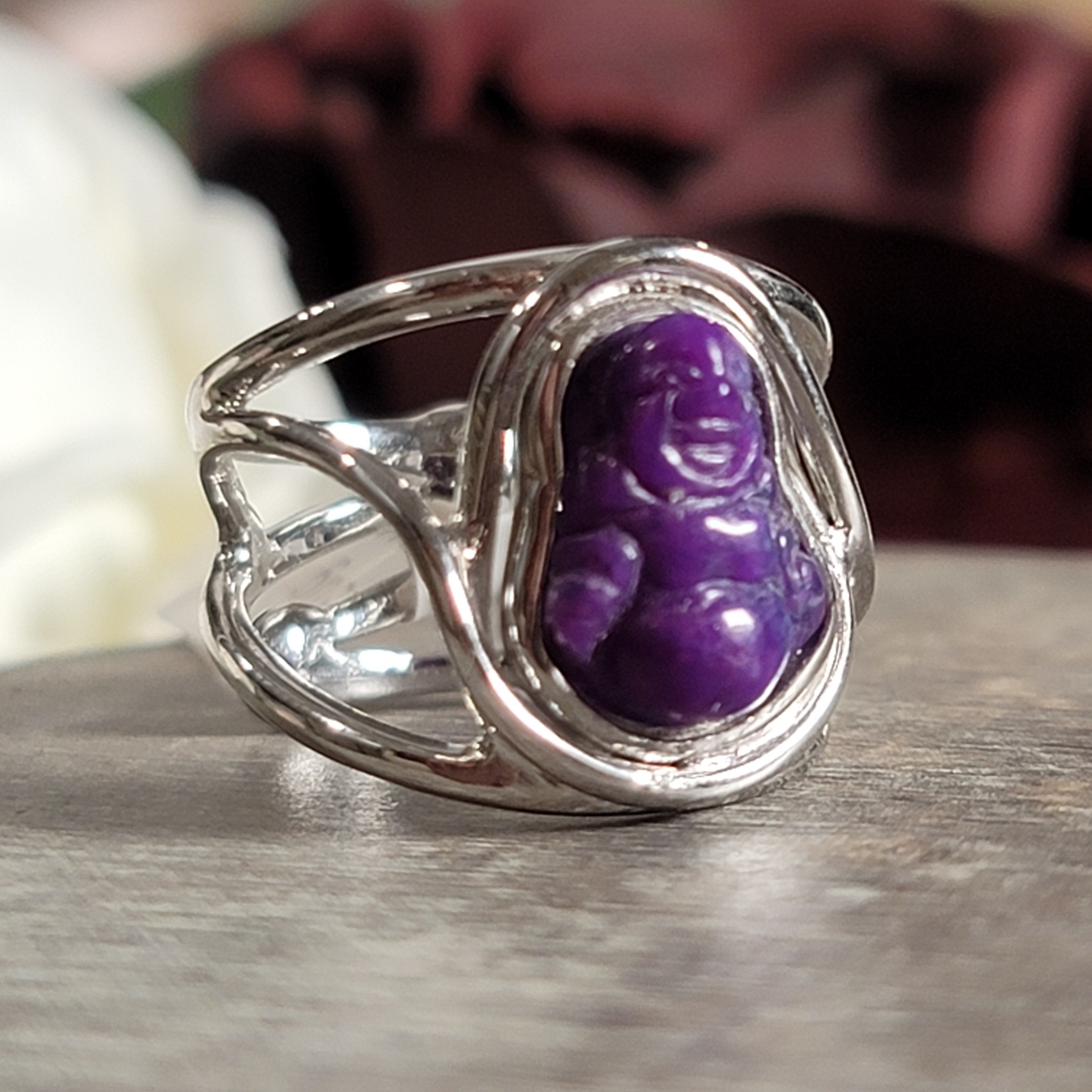 Sugilite Buddha Cuff Ring .925 Silver for Enhancing Dreamwork and Discovery of Your Path