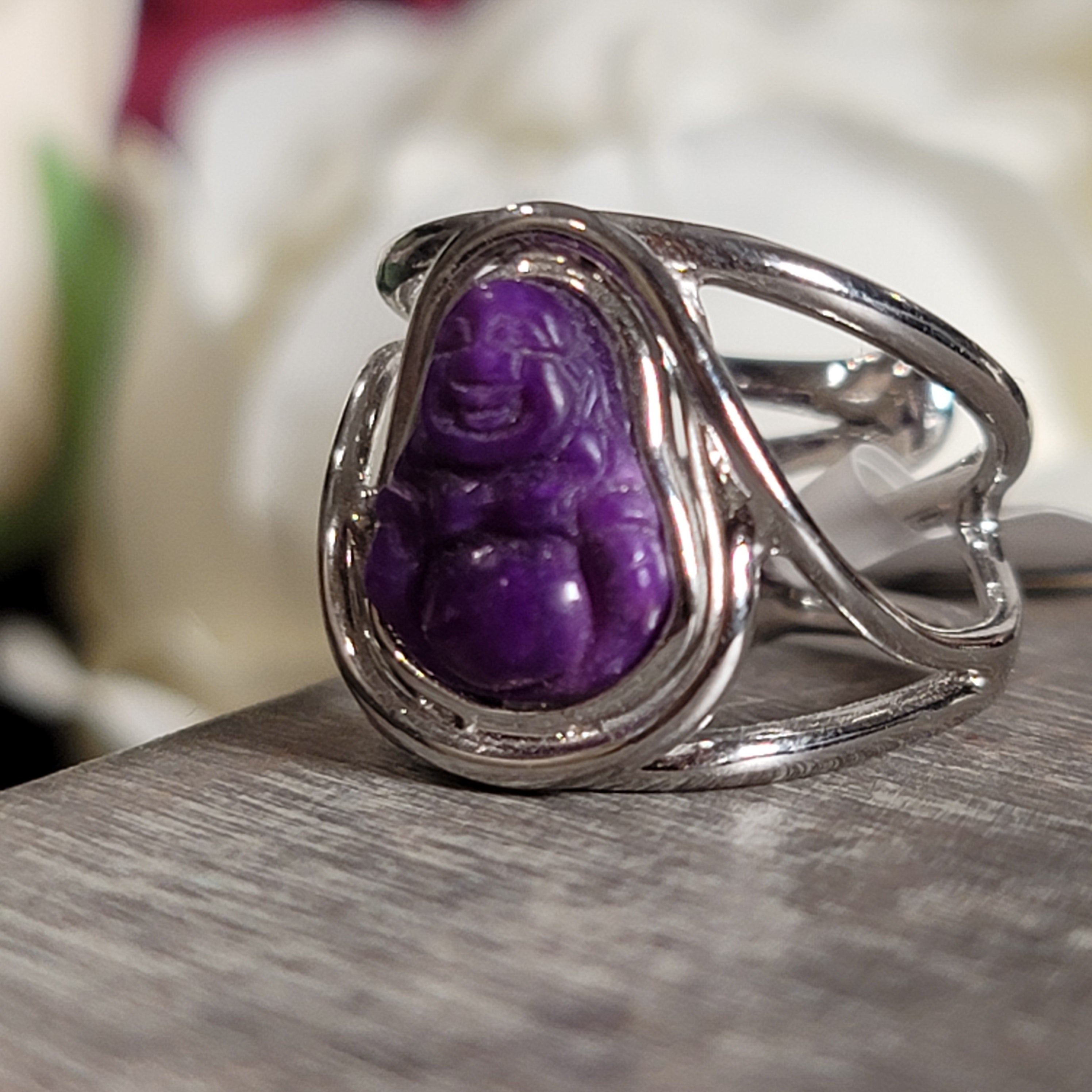 Sugilite Buddha Cuff Ring .925 Silver for Enhancing Dreamwork and Discovery of Your Path