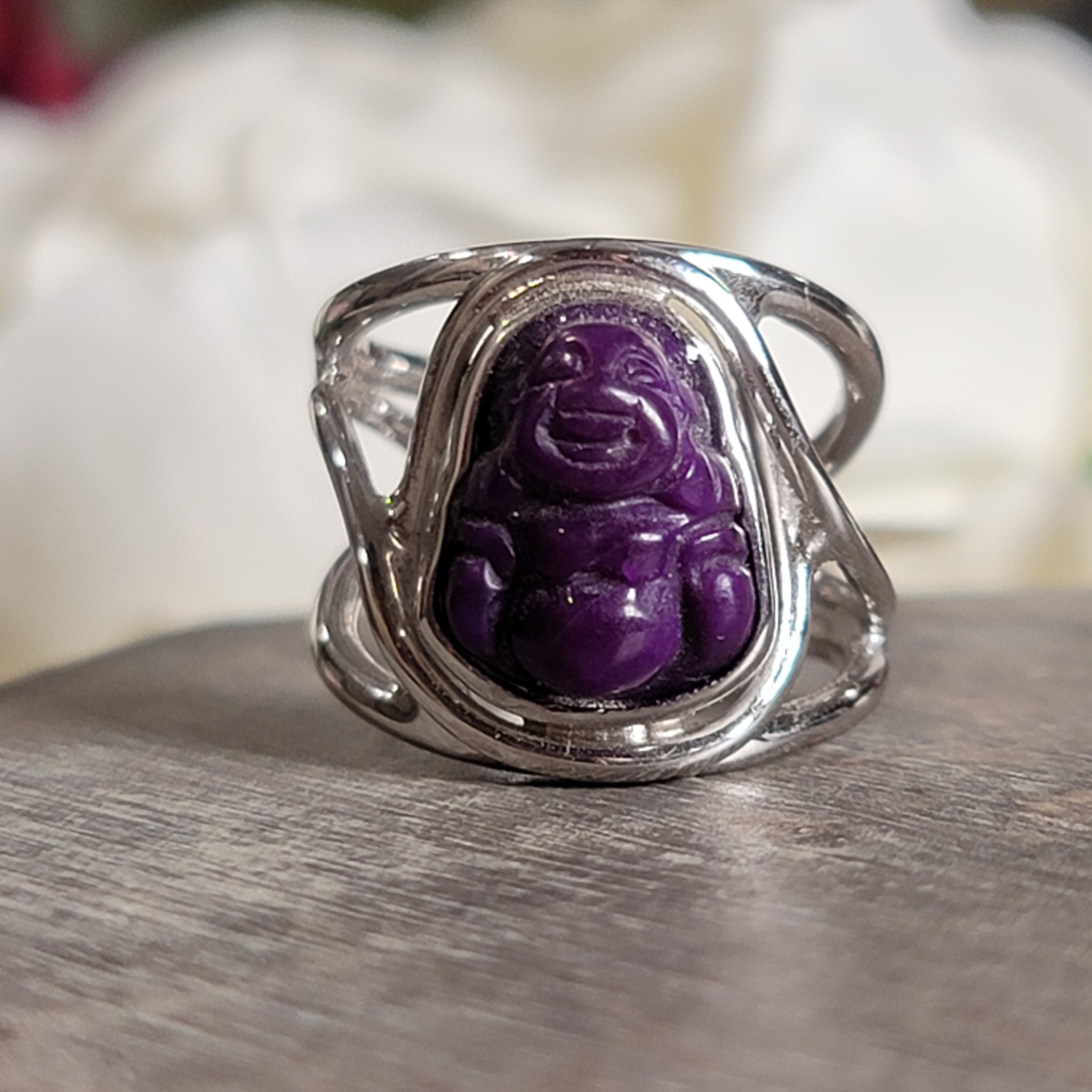 Sugilite Buddha Cuff Ring .925 Silver for Enhancing Dreamwork and Discovery of Your Path