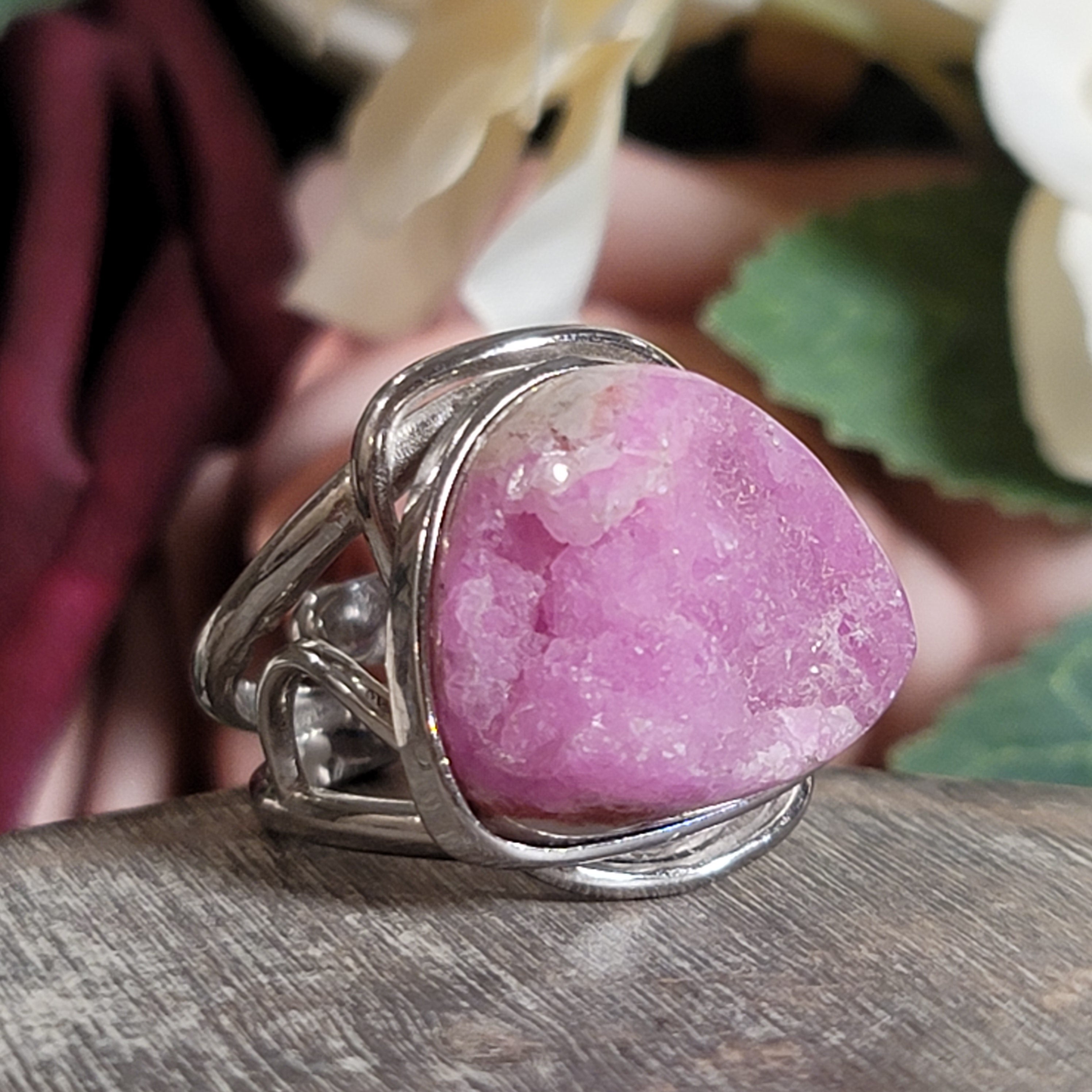 Cobalto Calcite Druzy Cuff Ring .925 Silver for Compassion, Emotional Healing, Harmony and Forgiveness