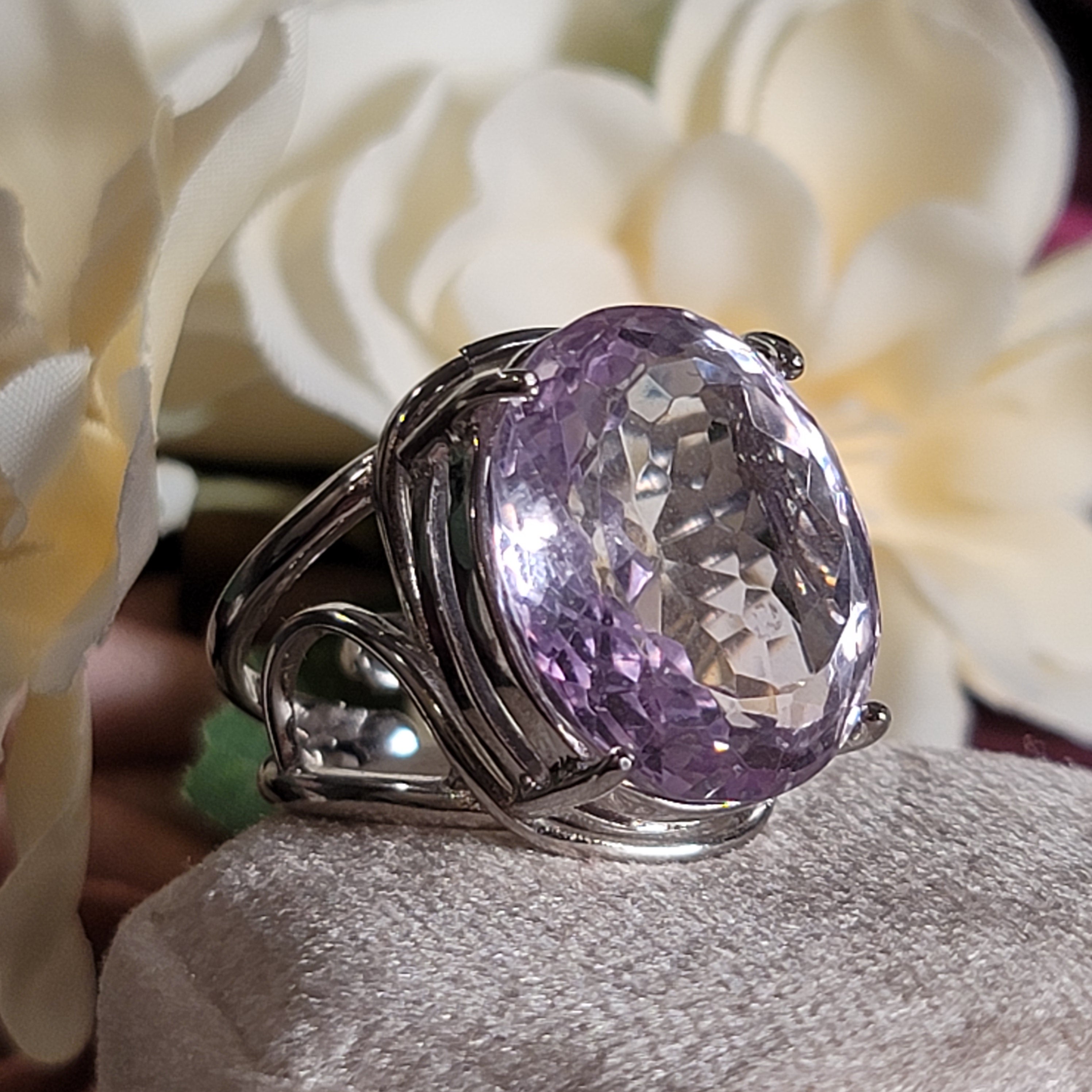 Rose De France Amethyst Cuff Ring .925 Silver for Enhancing Intuition & Connection with Divine