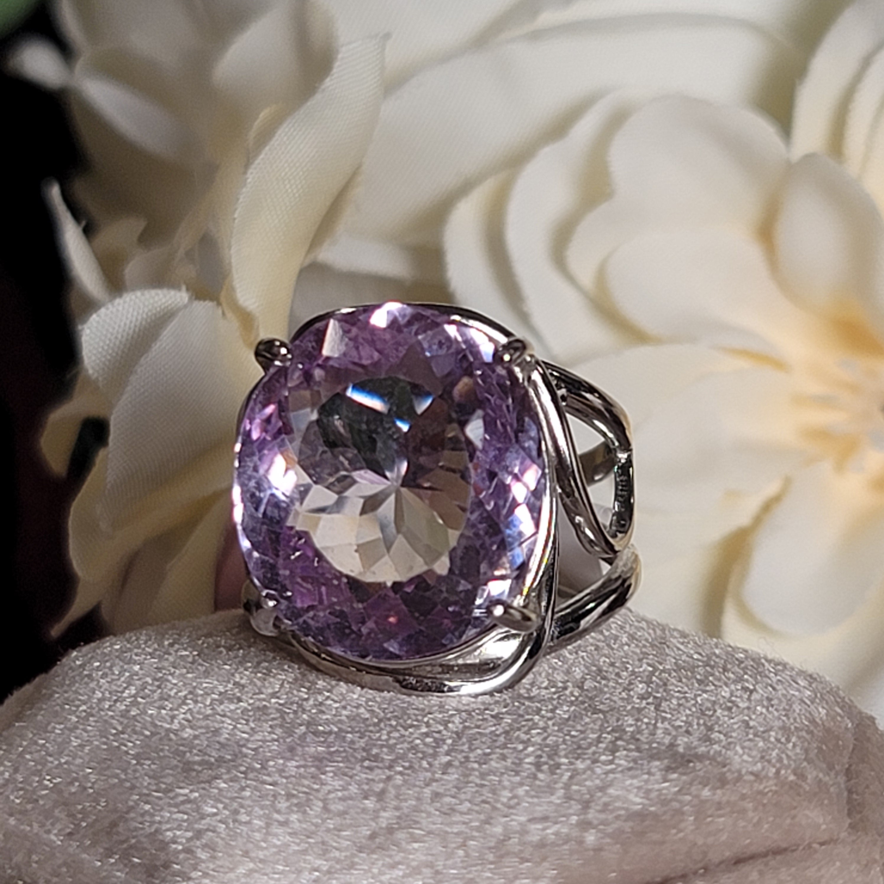 Rose De France Amethyst Cuff Ring .925 Silver for Enhancing Intuition & Connection with Divine