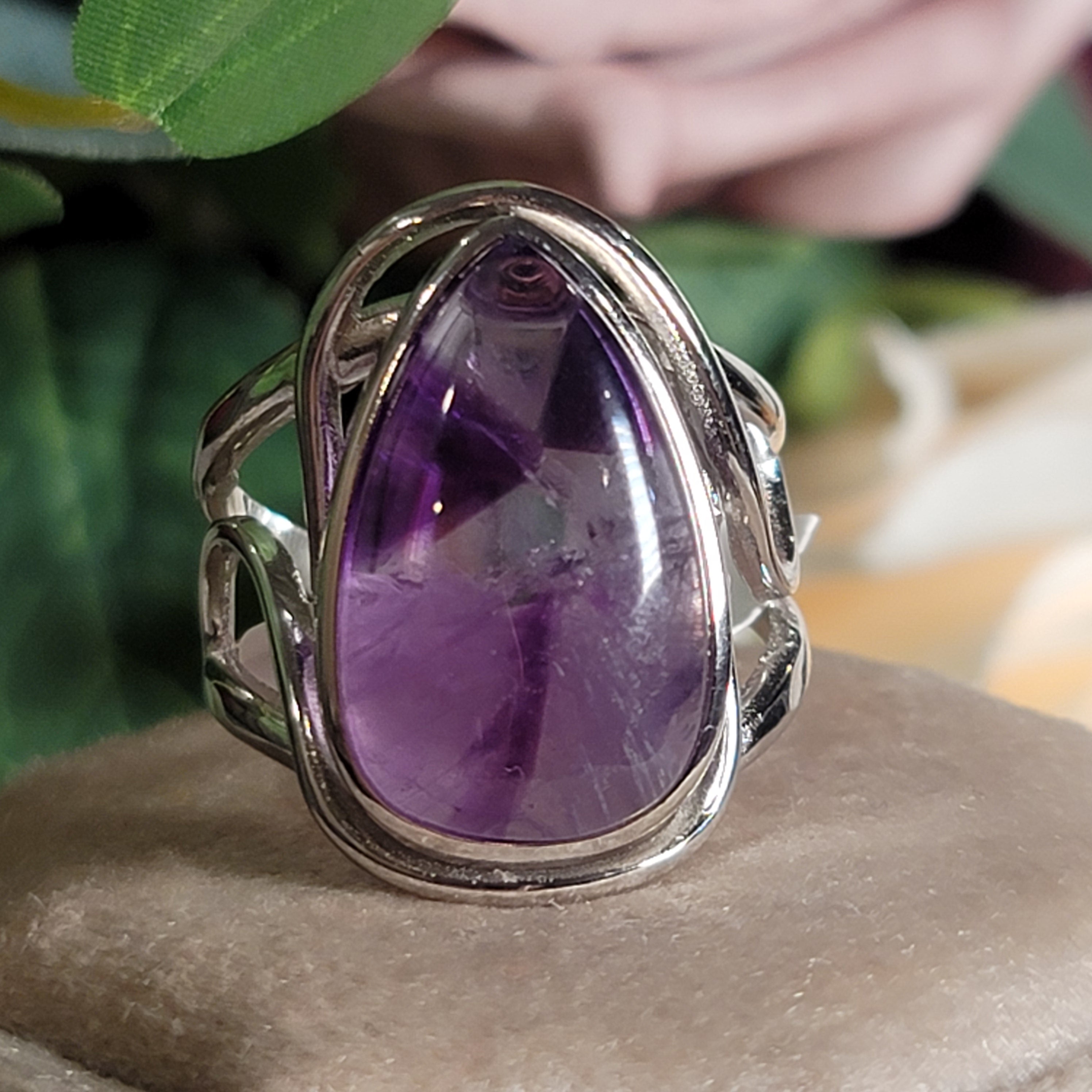 Trapiche Amethyst Finger Cuff Adjustable Ring .925 Silver for Spiritual Growth