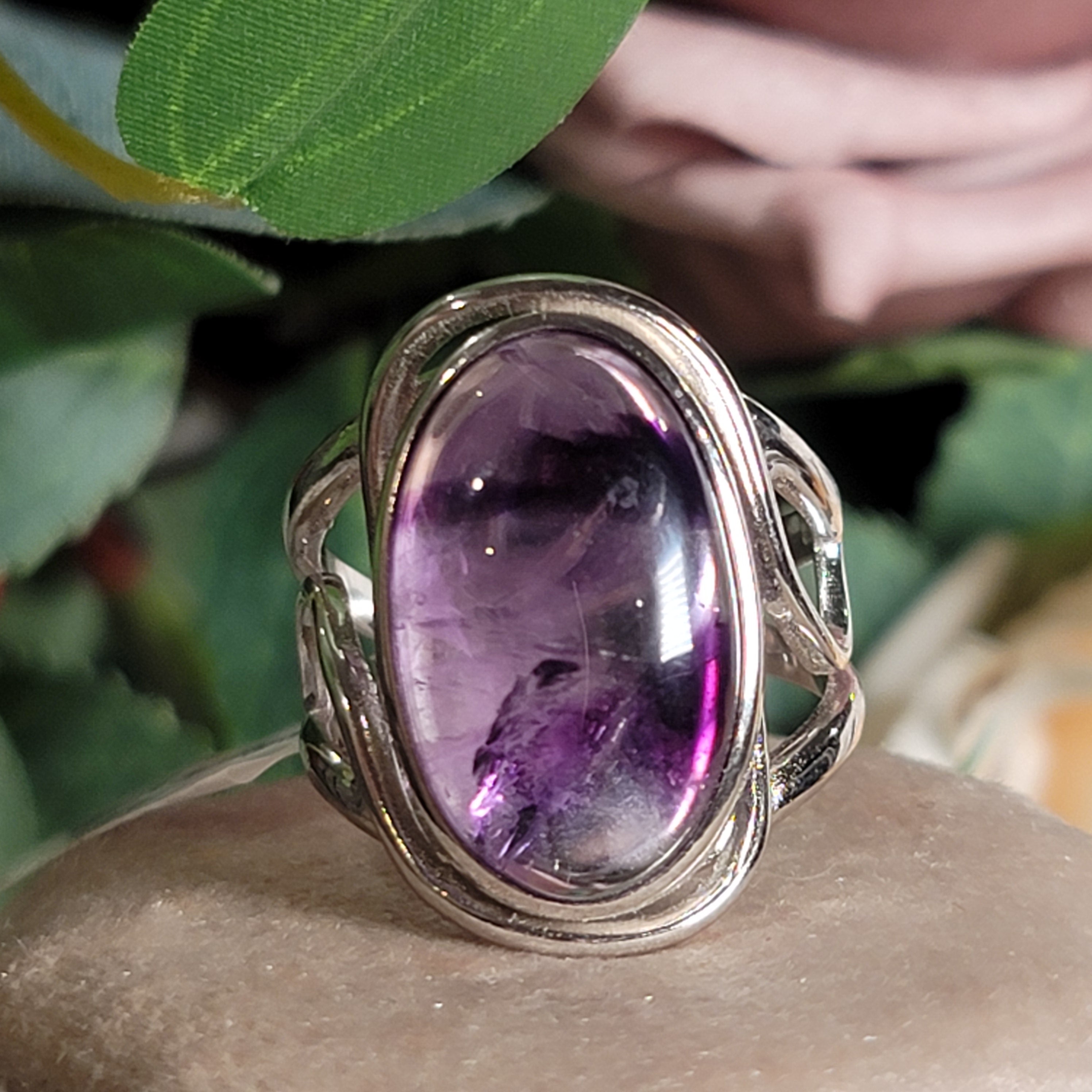 Trapiche Amethyst Finger Cuff Adjustable Ring .925 Silver for Spiritual Growth