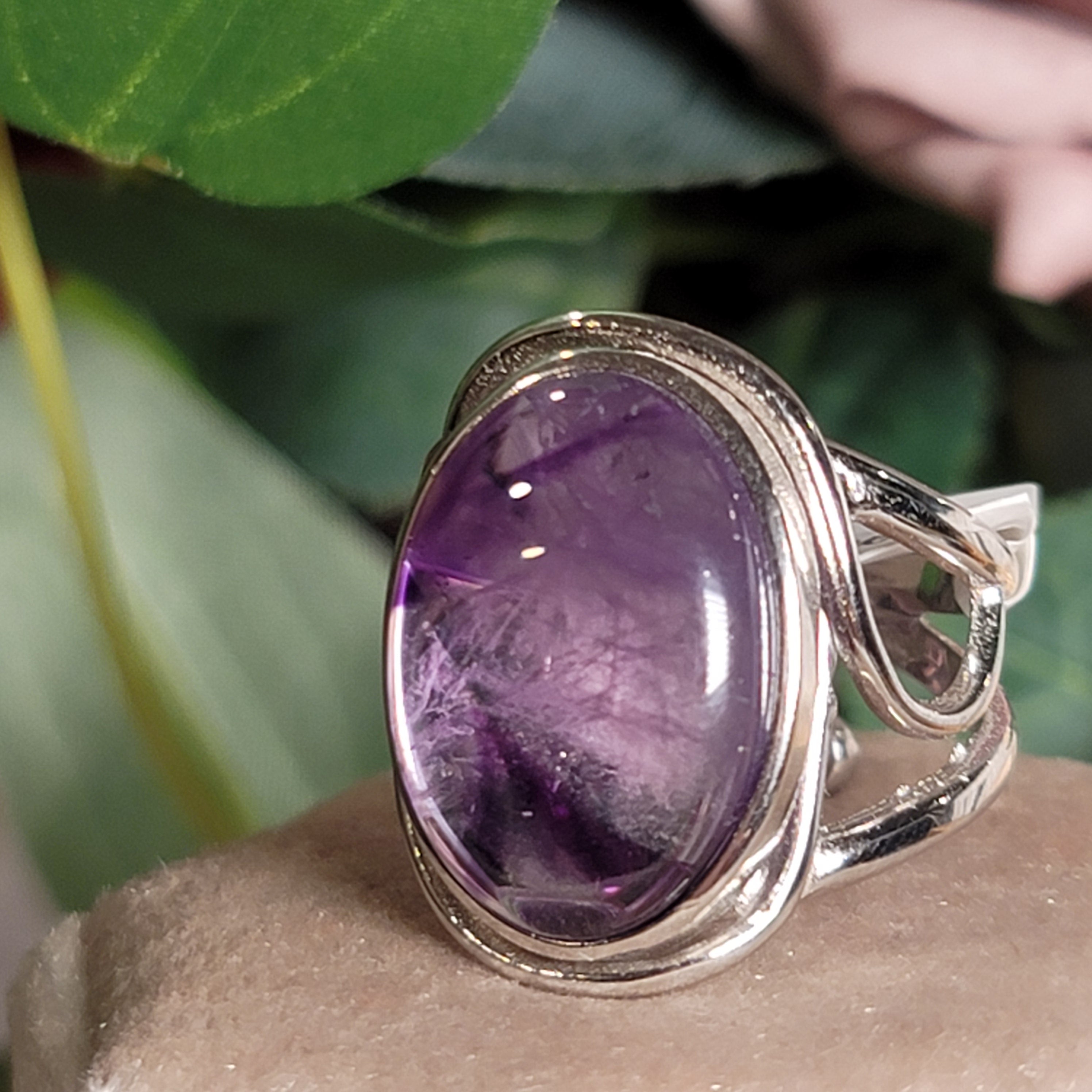 Trapiche Amethyst Finger Cuff Adjustable Ring .925 Silver for Spiritual Growth