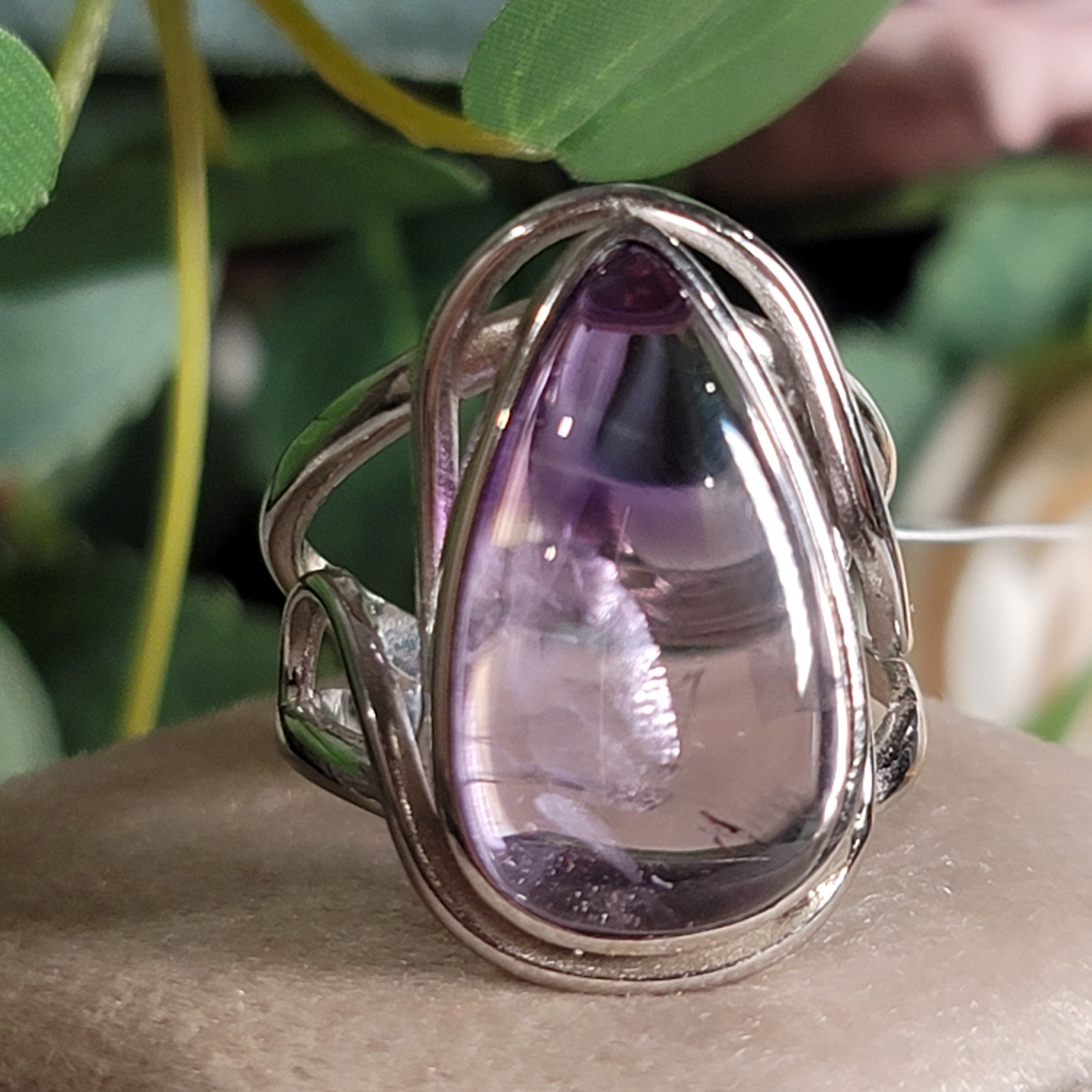 Trapiche Amethyst Finger Cuff Adjustable Ring .925 Silver for Spiritual Growth