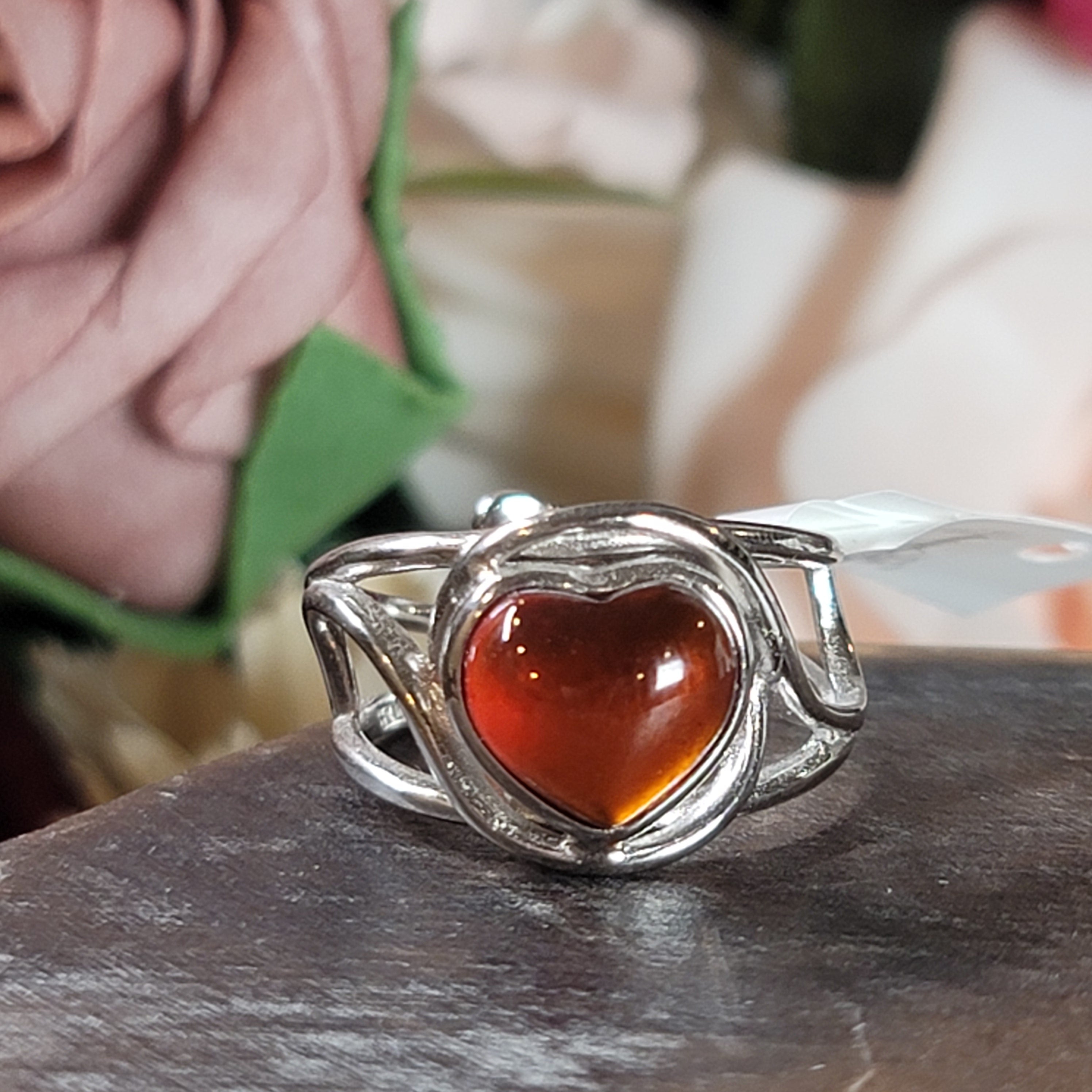 Hessonite Garnet Heart Finger Cuff Adjustable Ring .925 Silver for Manifesting Love and Success in your Career, Protection and Wealth