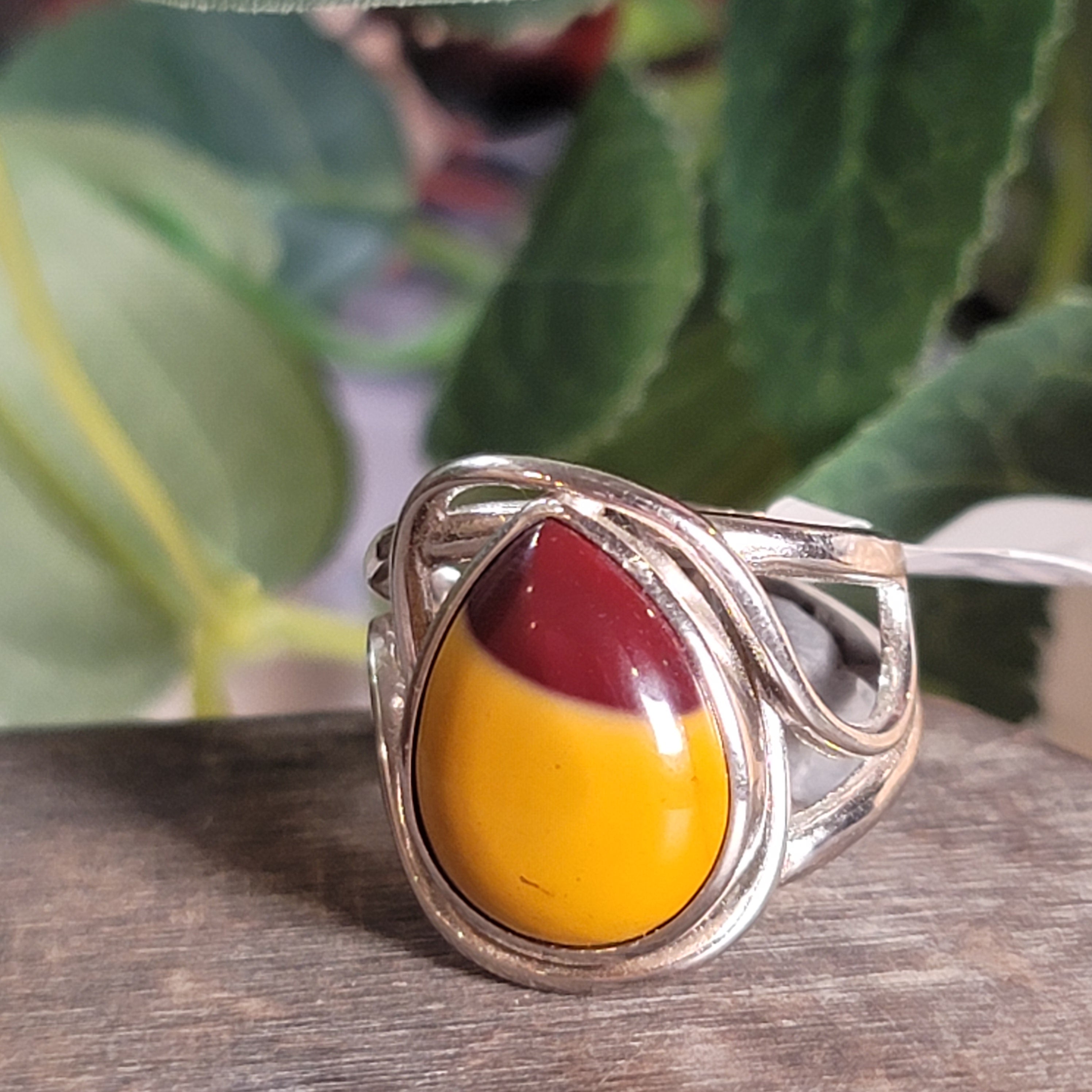 Mookaite Jasper Finger Bracelet Adjustable Ring .925 Silver for Personal Power and Youthful Beauty