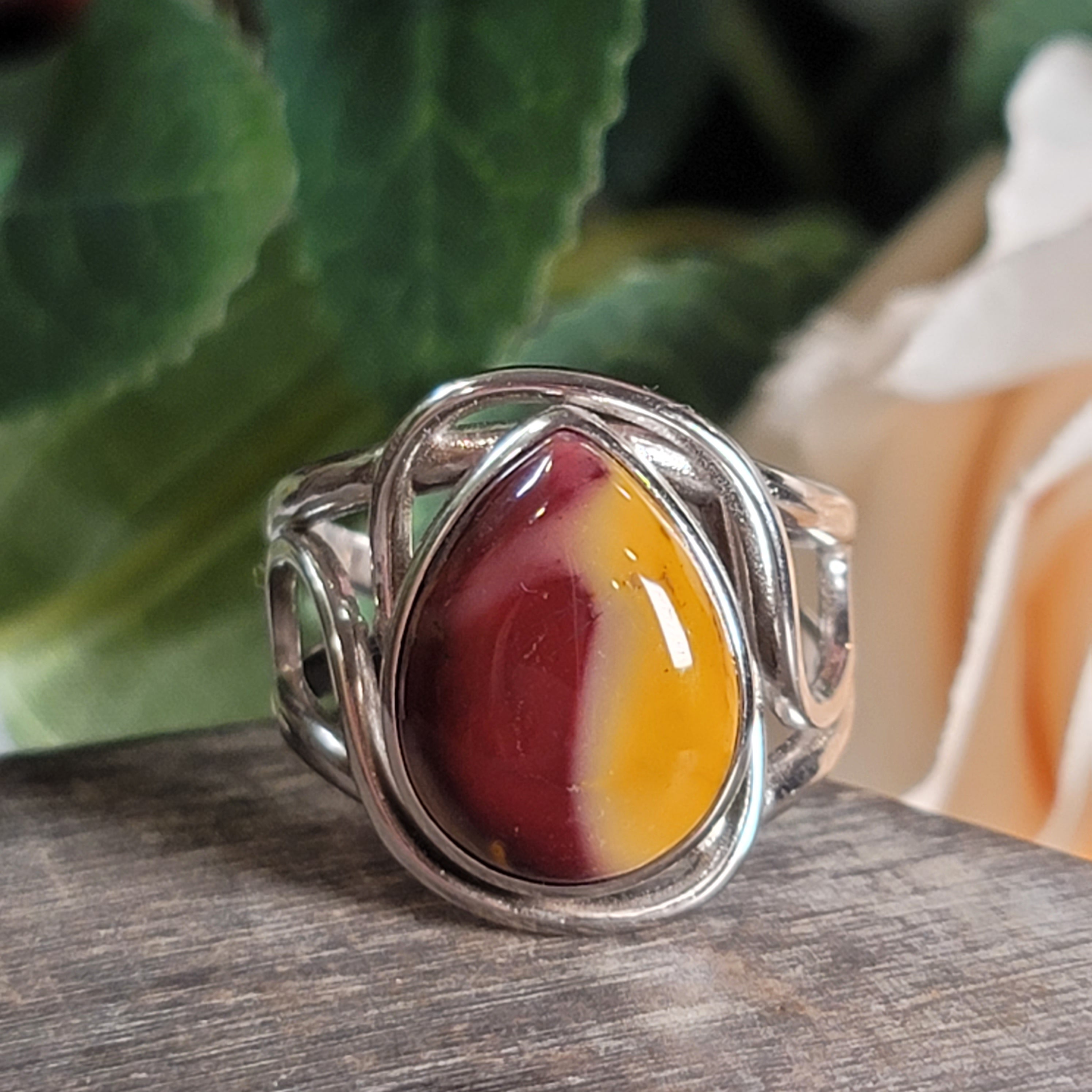 Mookaite Jasper Finger Bracelet Adjustable Ring .925 Silver for Personal Power and Youthful Beauty