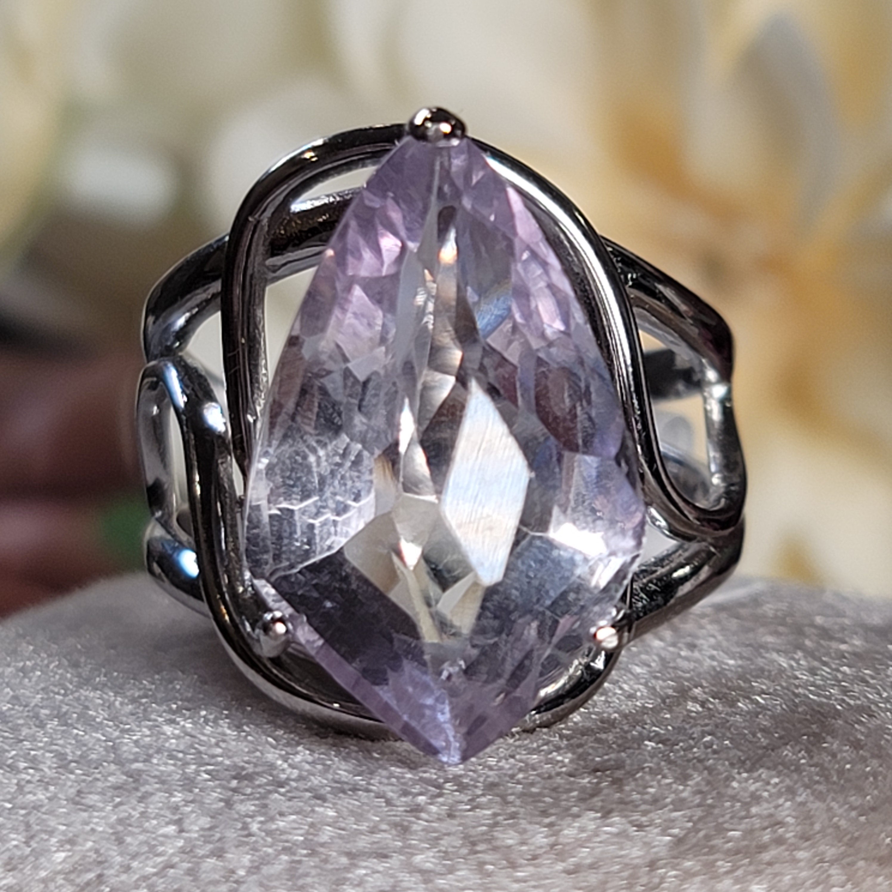 Rose De France Amethyst Cuff Ring .925 Silver for Enhancing Intuition & Connection with Divine