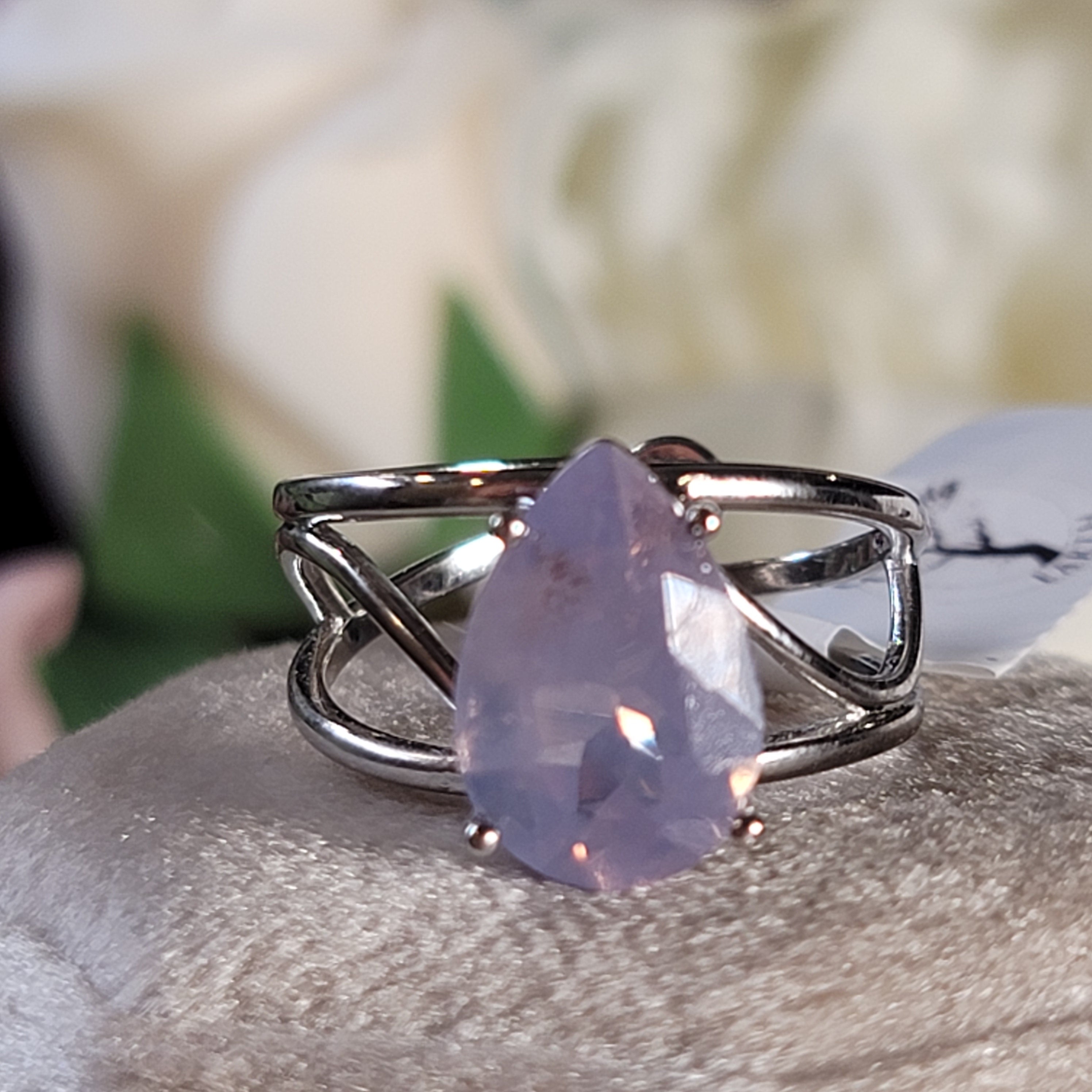 Lavender Moon Quartz Cuff Ring .925 Silver for Angelic Wisdom