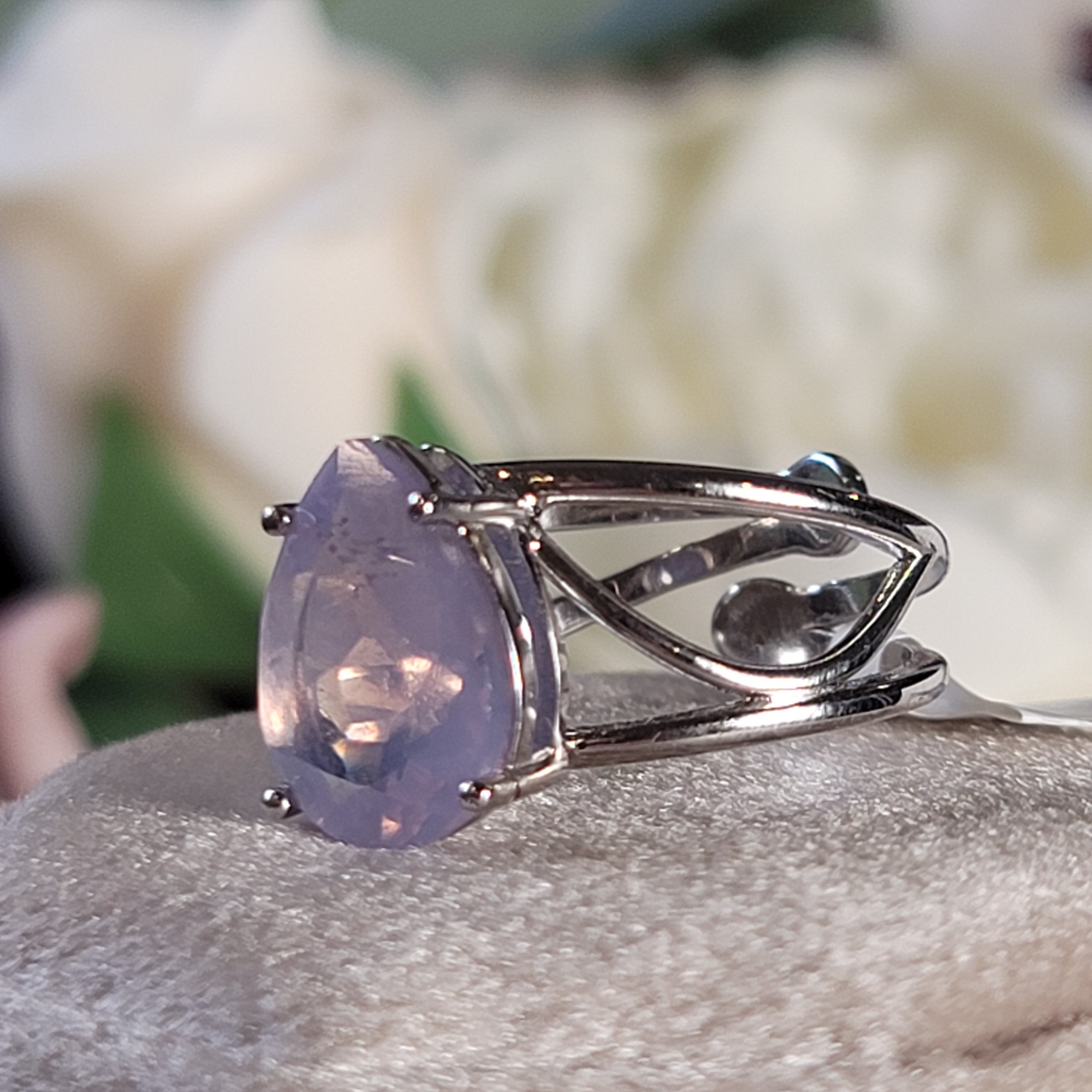 Lavender Moon Quartz Cuff Ring .925 Silver for Angelic Wisdom