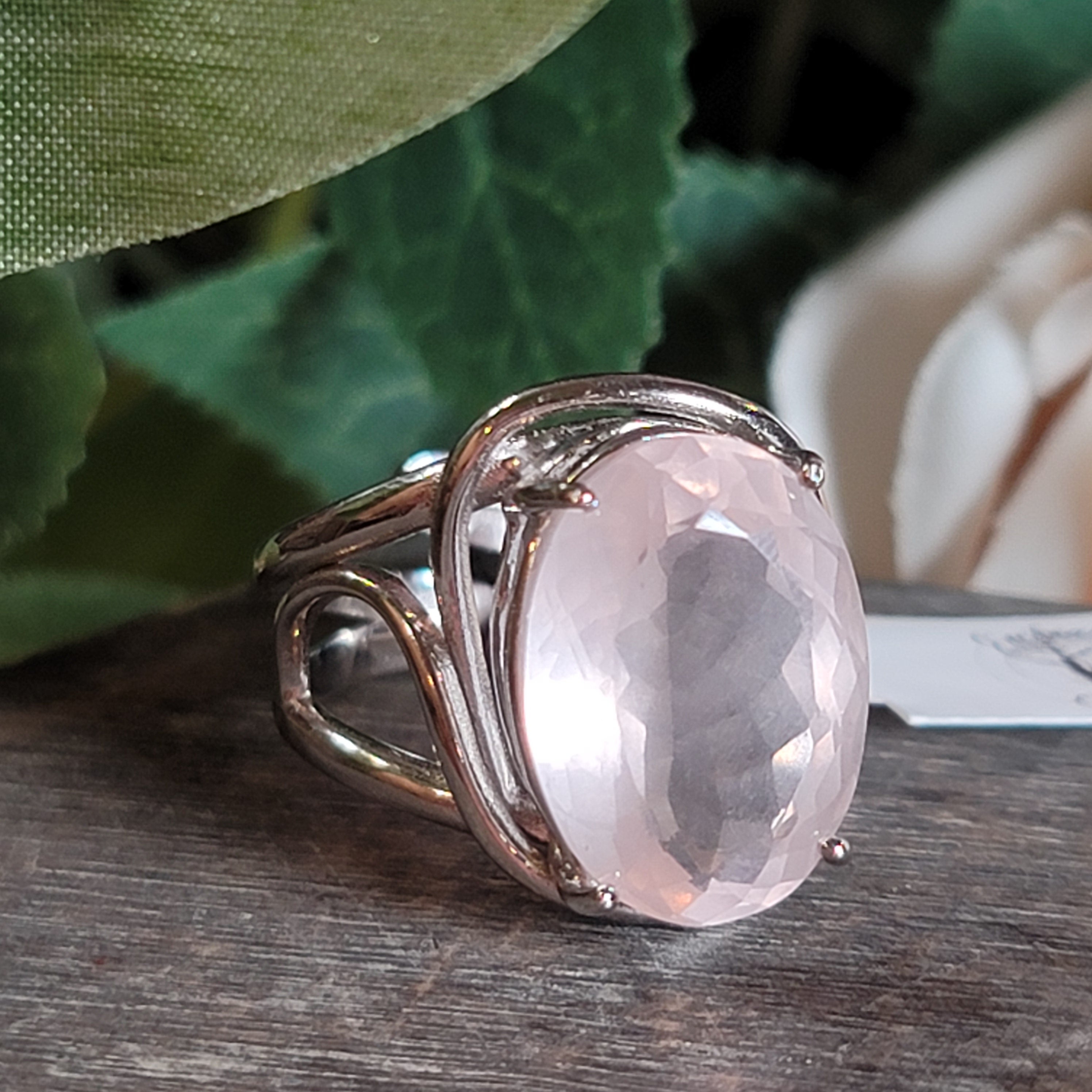 Rose Quartz Finger Cuff Adjustable Ring .925 Silver for Compassion and Self Love