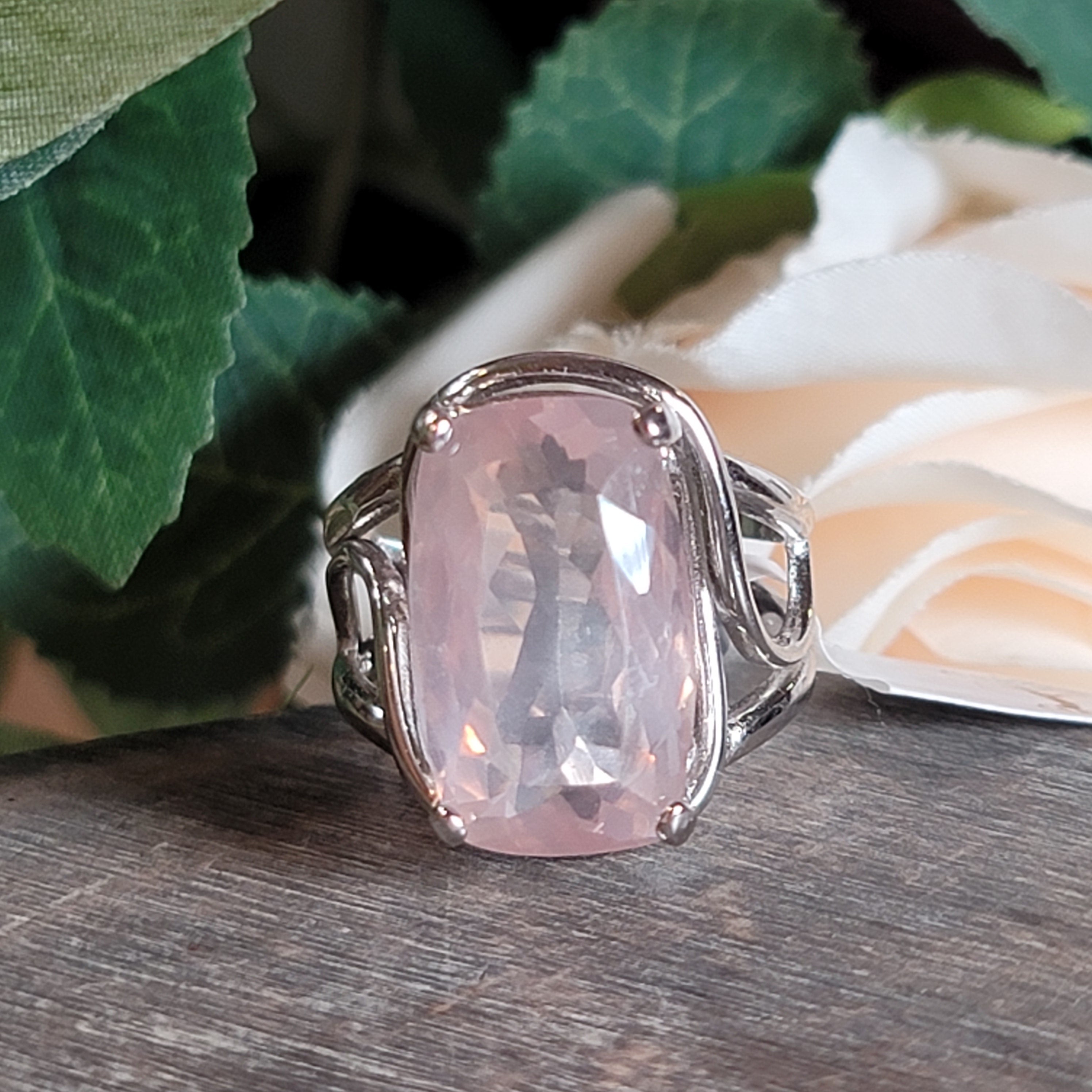 Rose Quartz Finger Cuff Adjustable Ring .925 Silver for Compassion and Self Love