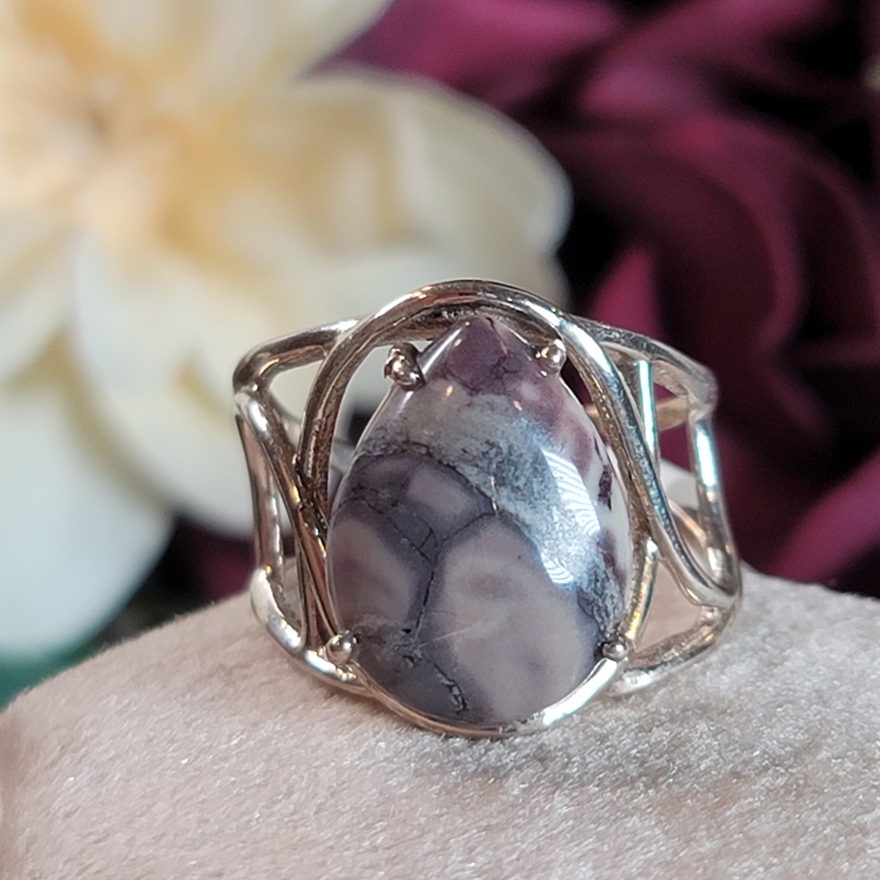 Porcelain Jasper Cuff Ring .925 Silver for Emotional Protection and Nurturing