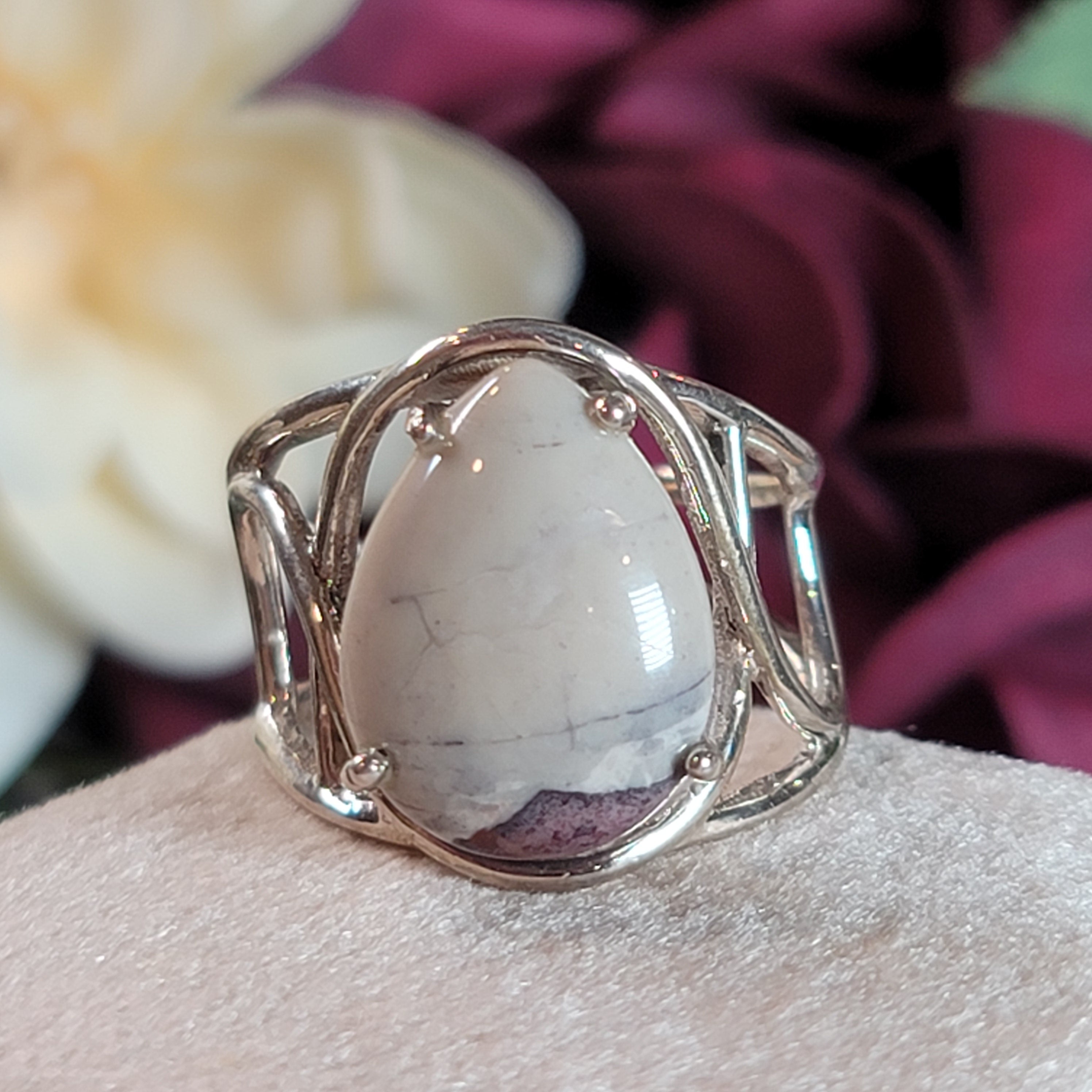 Porcelain Jasper Cuff Ring .925 Silver for Emotional Protection and Nurturing