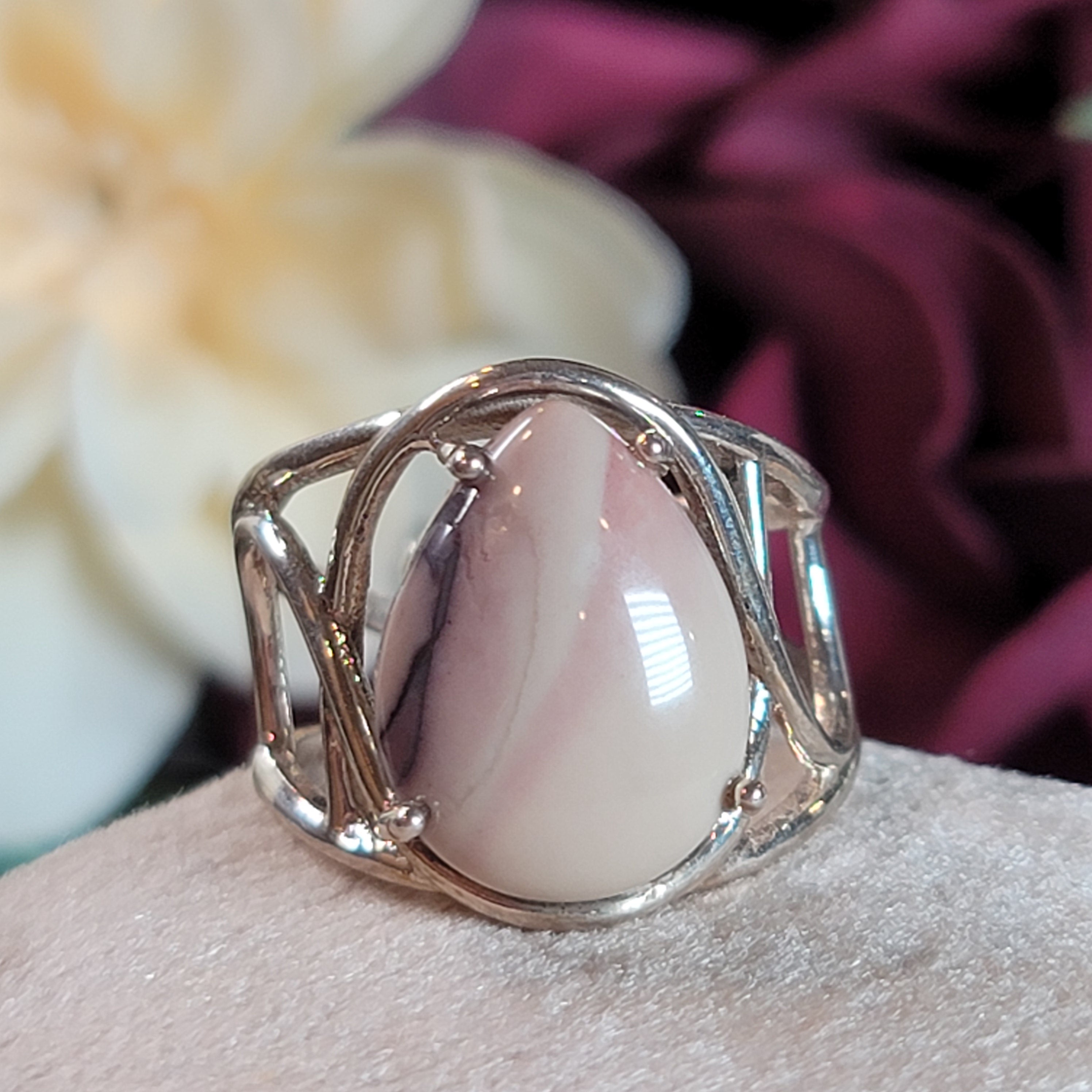 Porcelain Jasper Cuff Ring .925 Silver for Emotional Protection and Nurturing