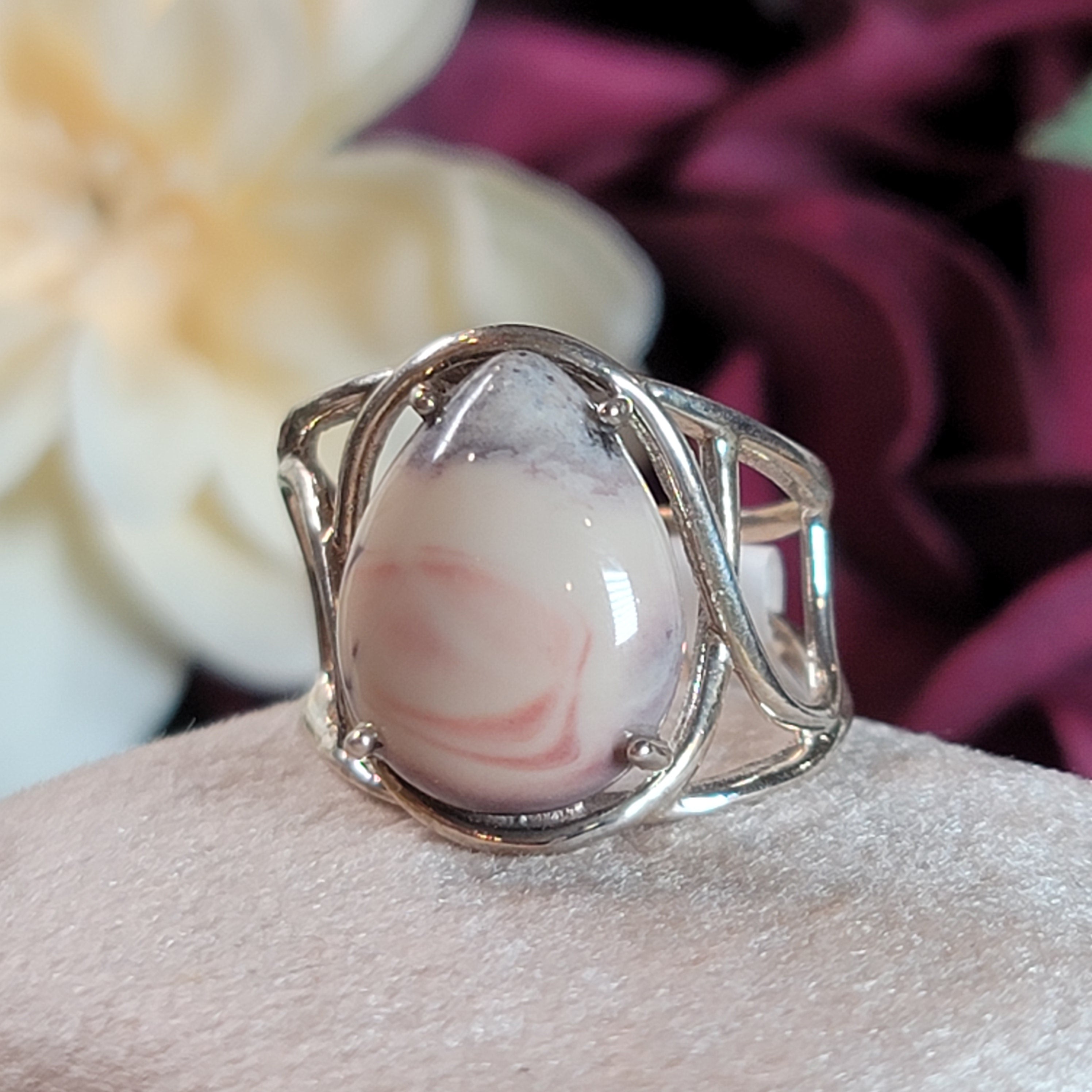 Porcelain Jasper Cuff Ring .925 Silver for Emotional Protection and Nurturing