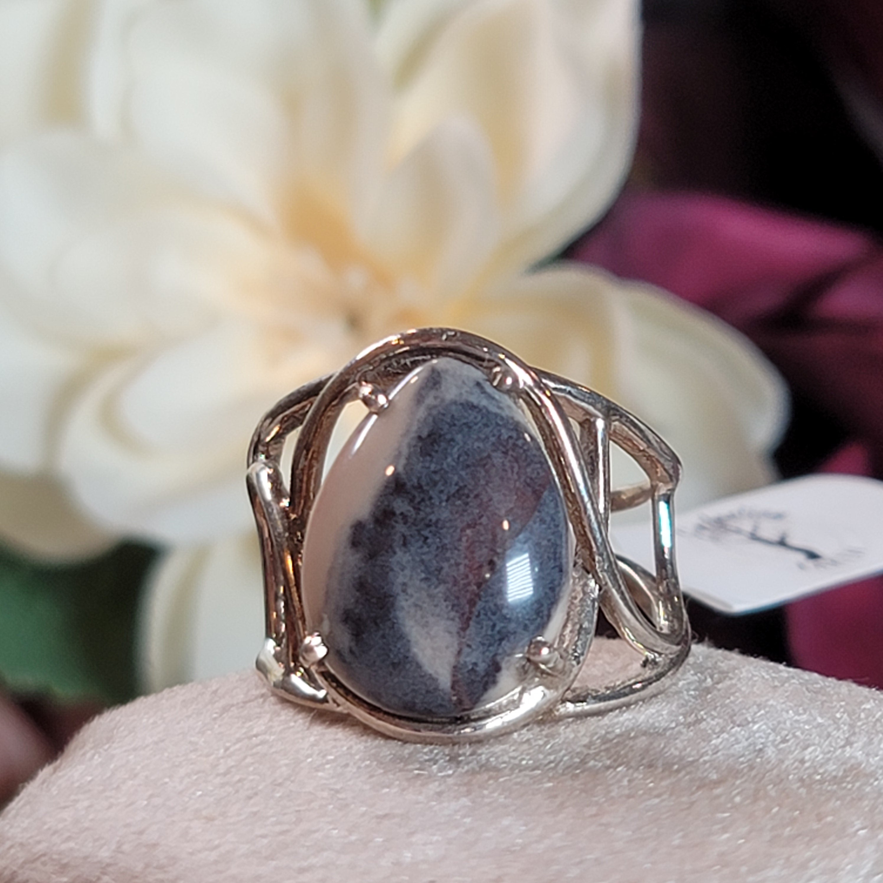 Porcelain Jasper Cuff Ring .925 Silver for Emotional Protection and Nurturing