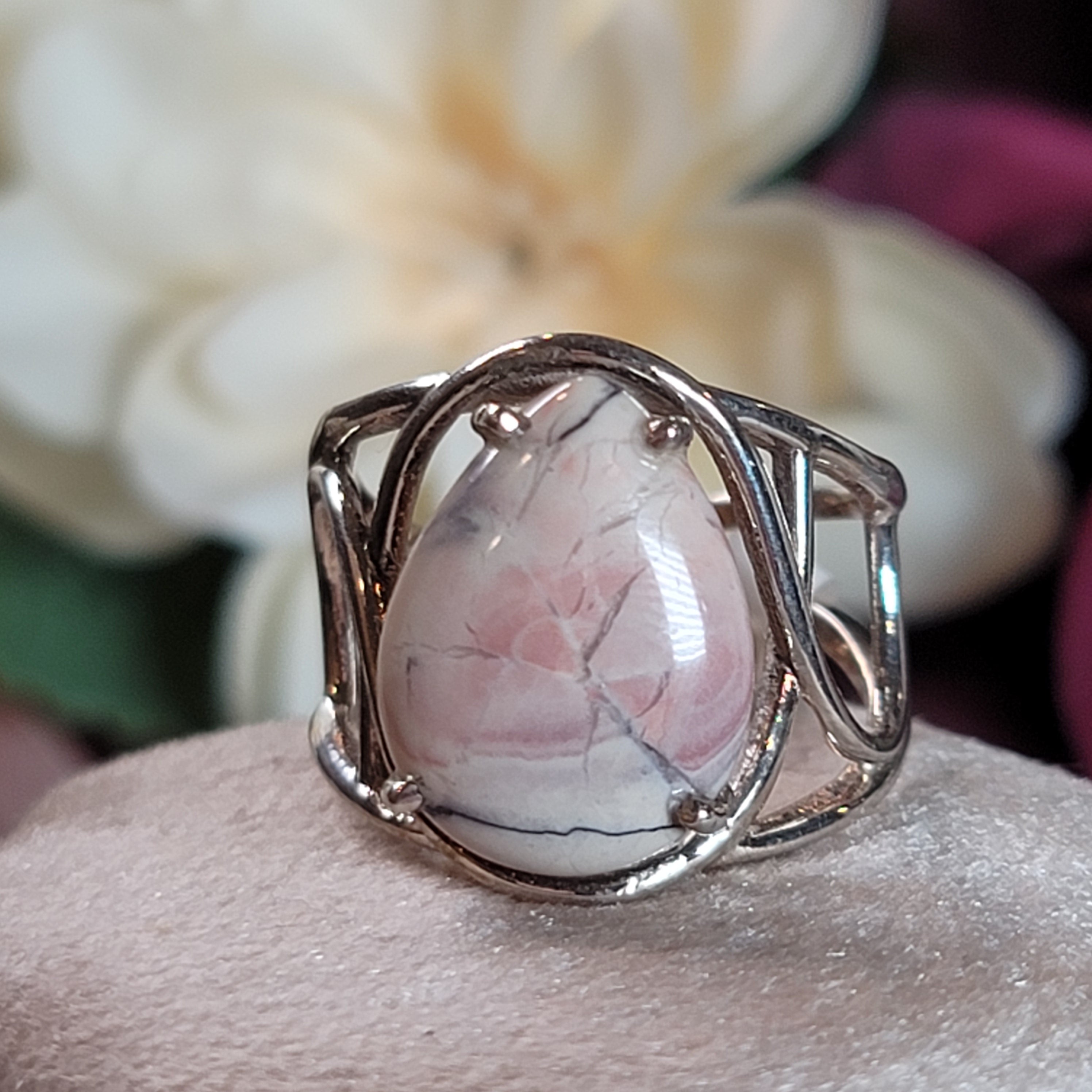 Porcelain Jasper Cuff Ring .925 Silver for Emotional Protection and Nurturing