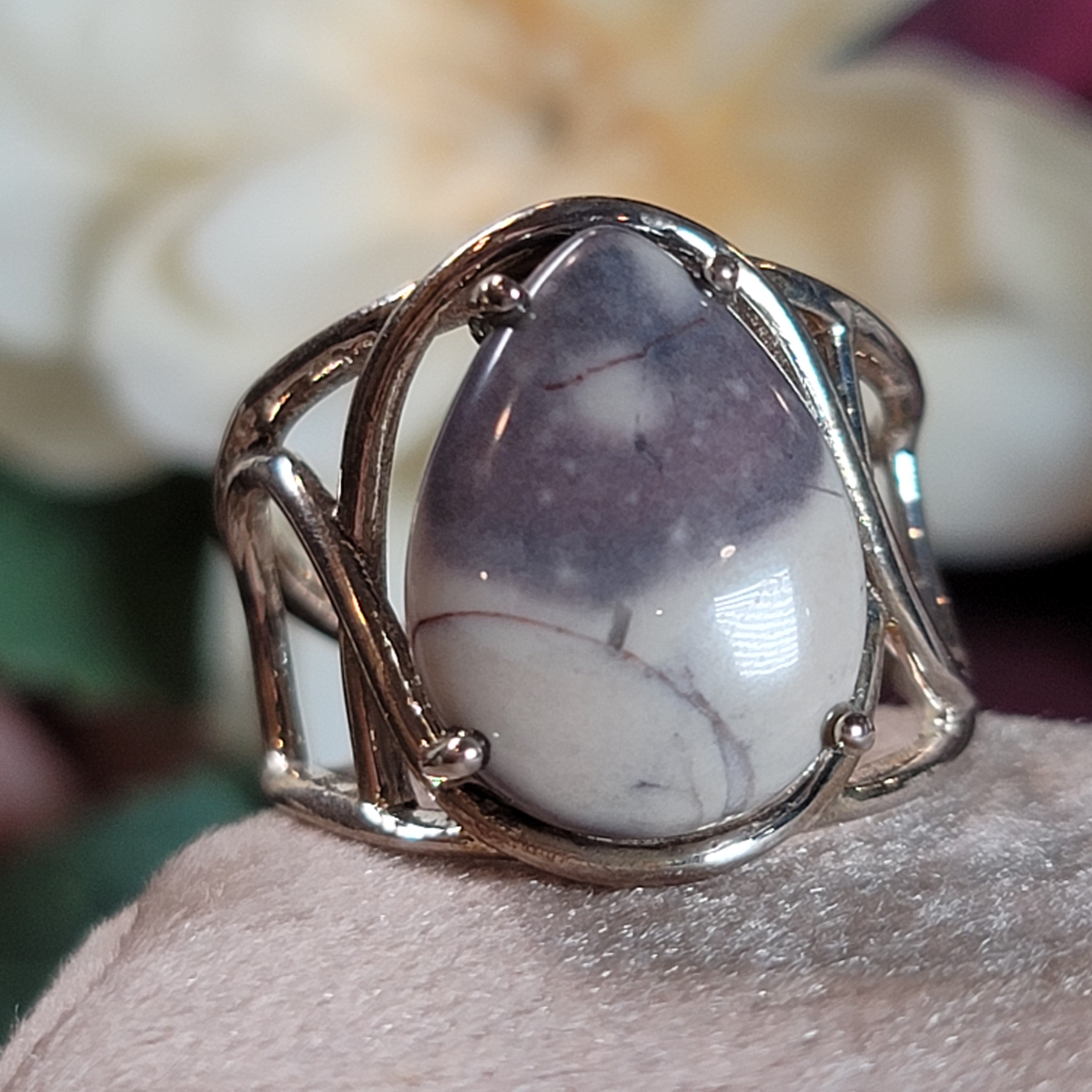 Porcelain Jasper Cuff Ring .925 Silver for Emotional Protection and Nurturing