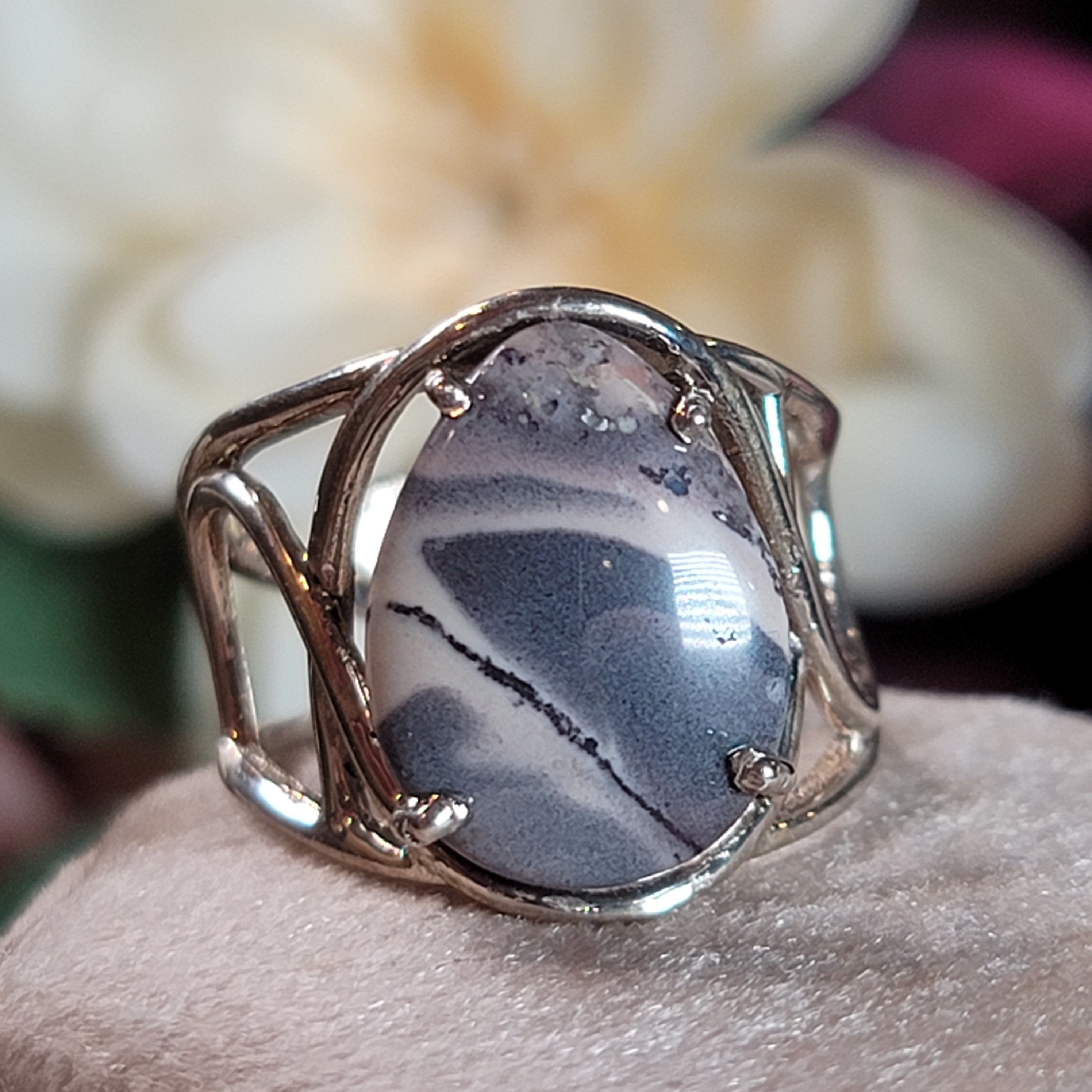 Porcelain Jasper Cuff Ring .925 Silver for Emotional Protection and Nurturing